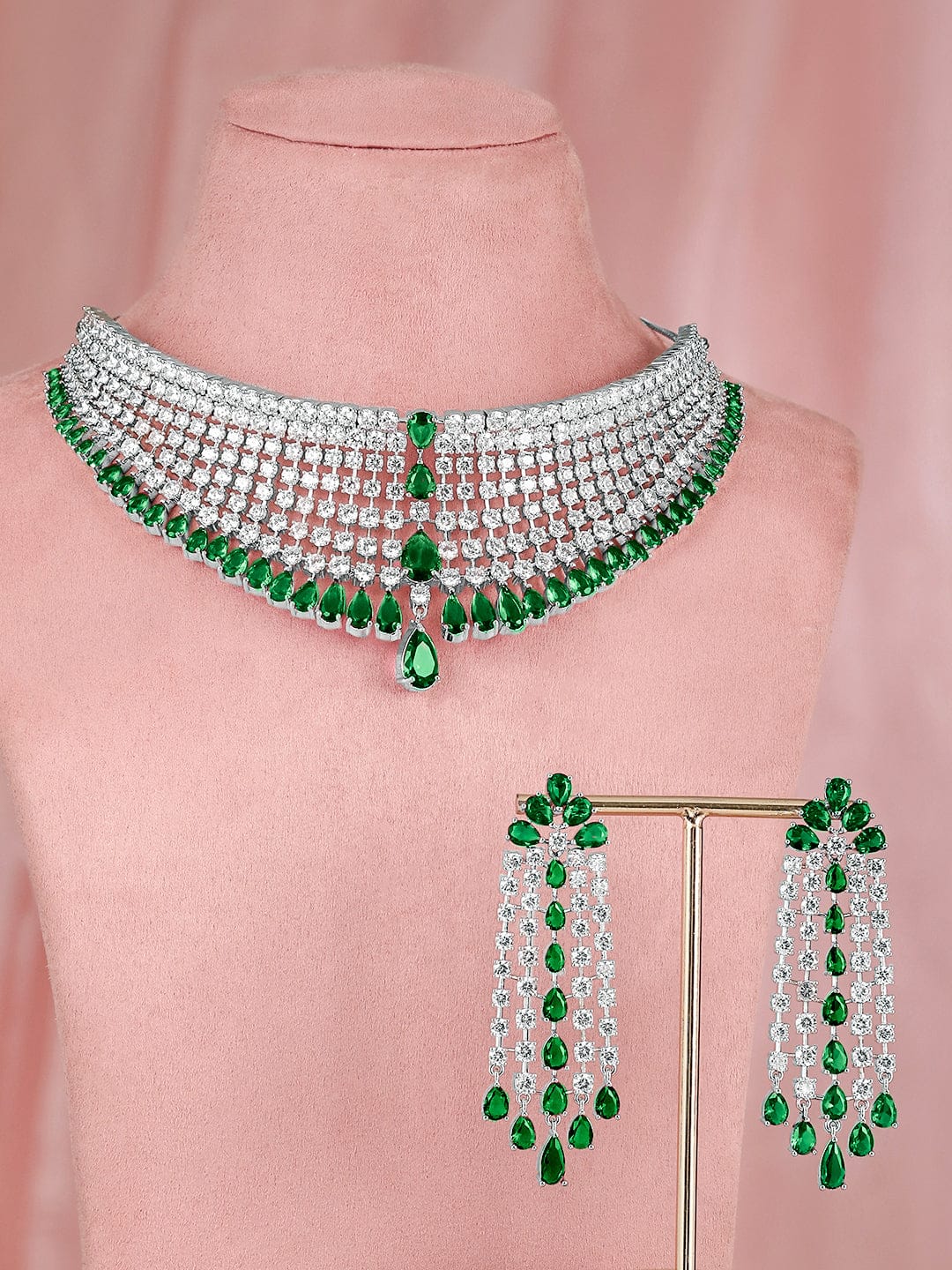 White & Green American Diamond Zirconia Choker Set