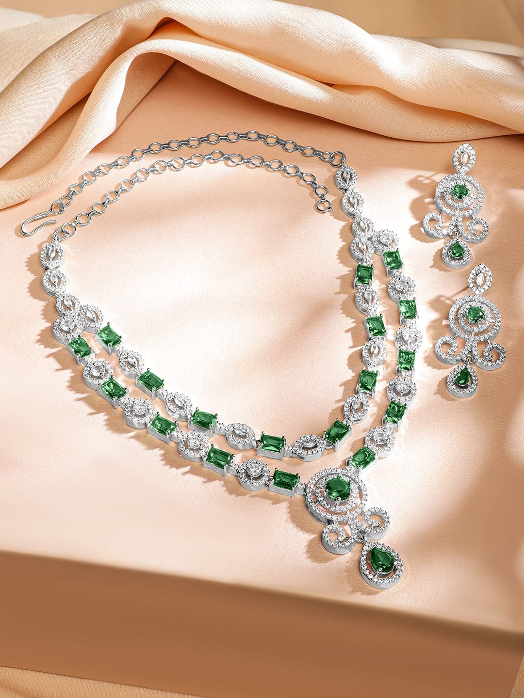 American Diamond Zirconia Green Necklace Set