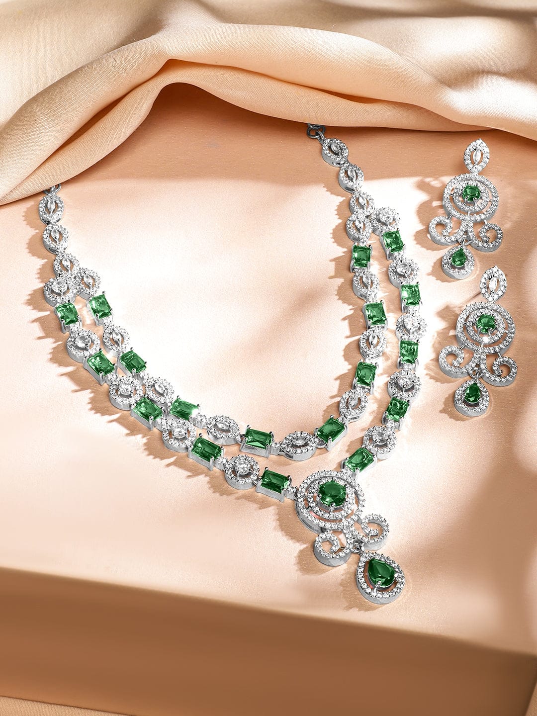 American Diamond Zirconia Green Necklace Set