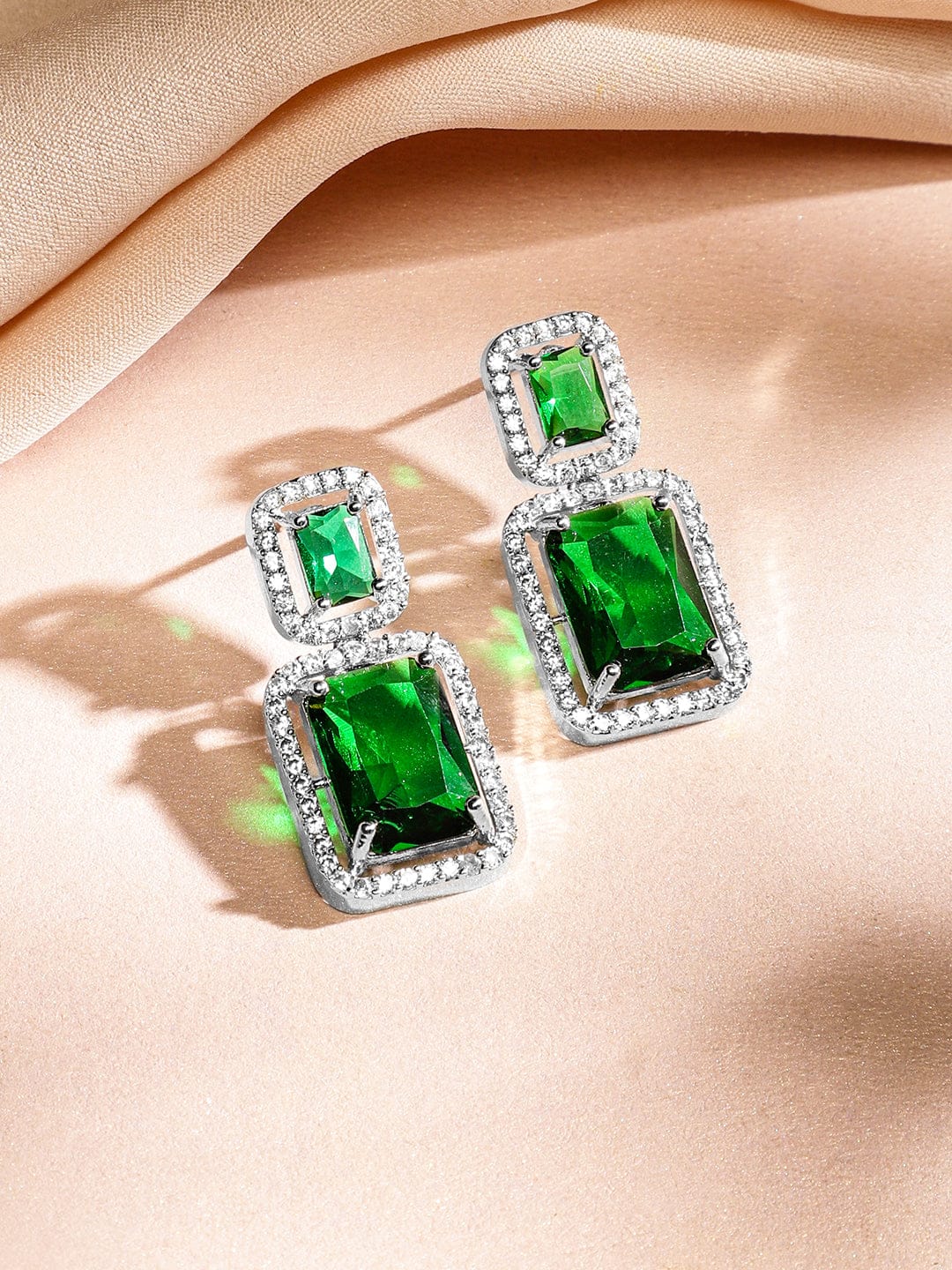 American Diamond Zirconia Emerald Necklace Set