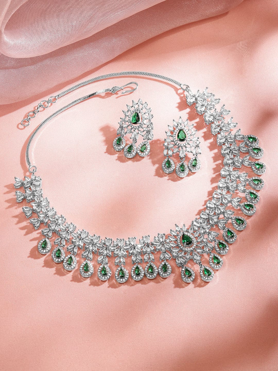 White & Green American Diamond Zirconia Necklace Set