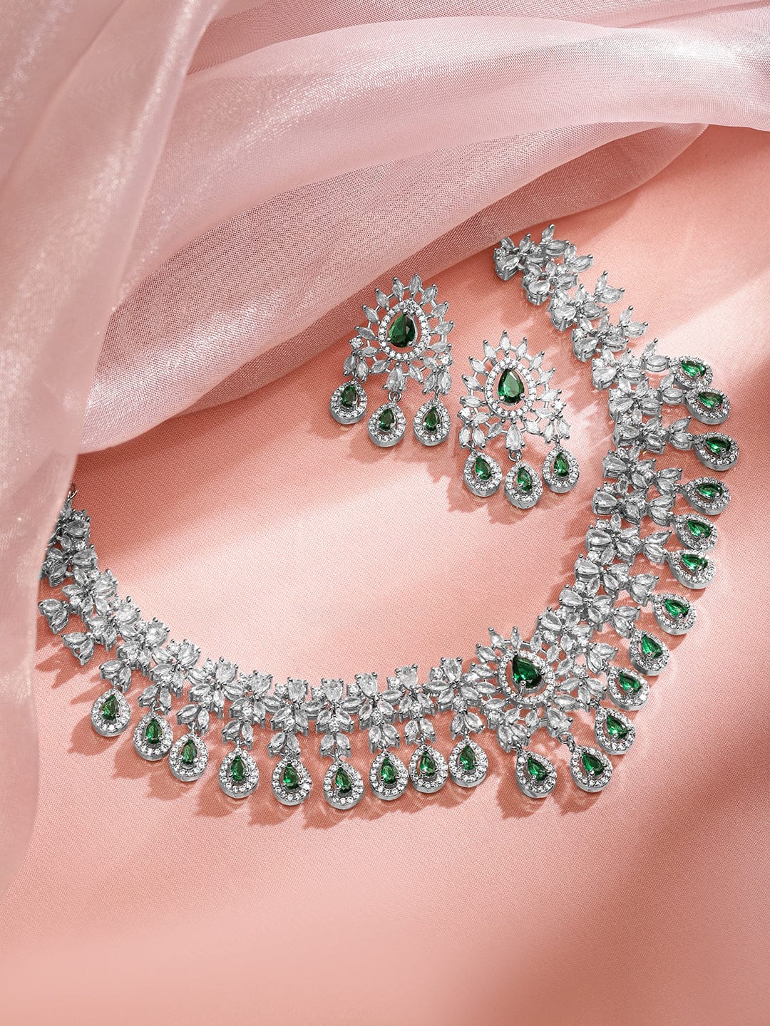 White & Green American Diamond Zirconia Necklace Set