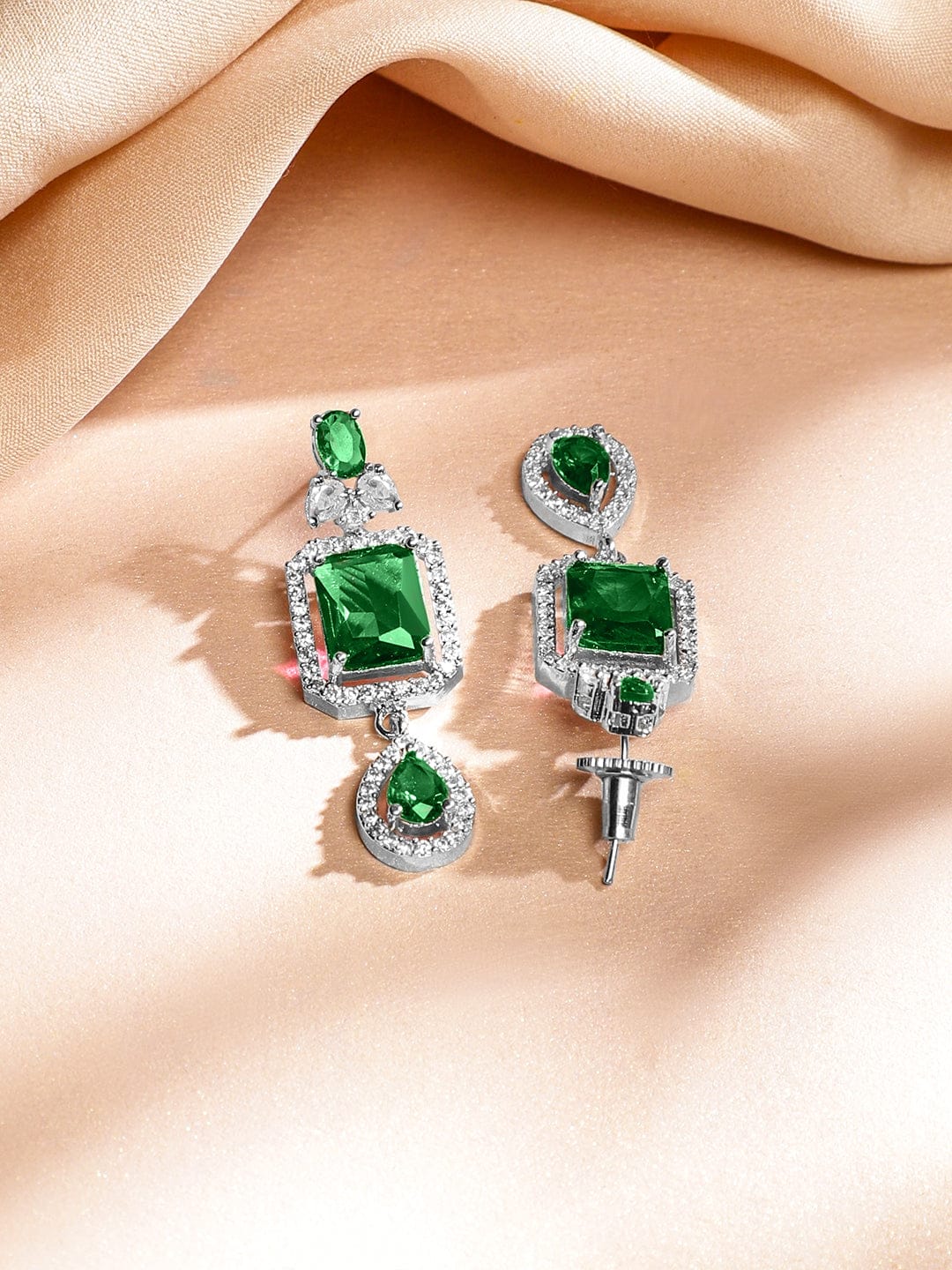 American Diamond Zirconia Green Layered Necklace Set