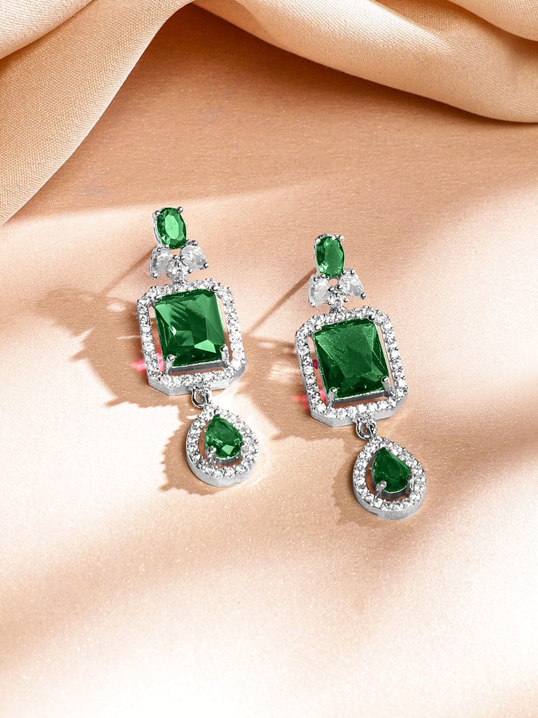 American Diamond Zirconia Green Layered Necklace Set