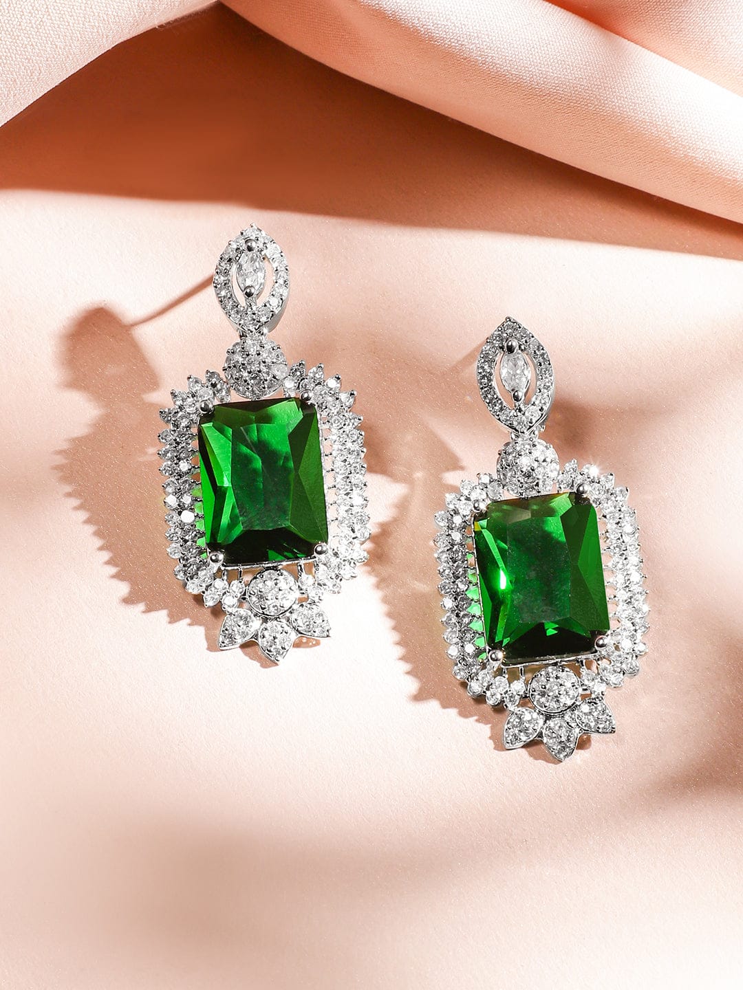 Cascading American Diamond Zirconia Green Necklace Set