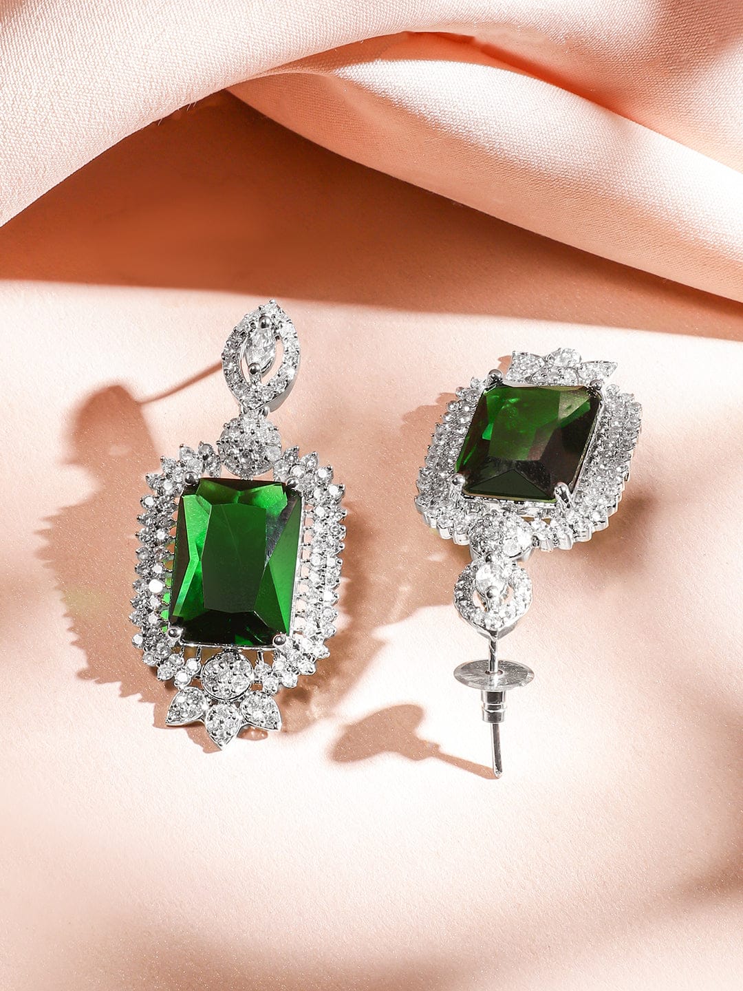 Cascading American Diamond Zirconia Green Necklace Set