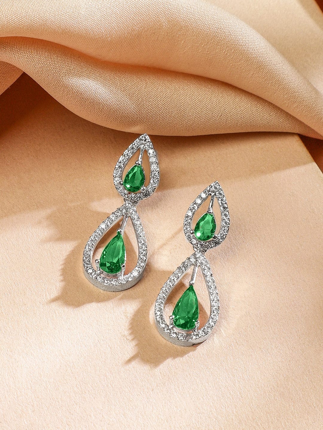 American Diamond Zirconia Green Drops Necklace Set