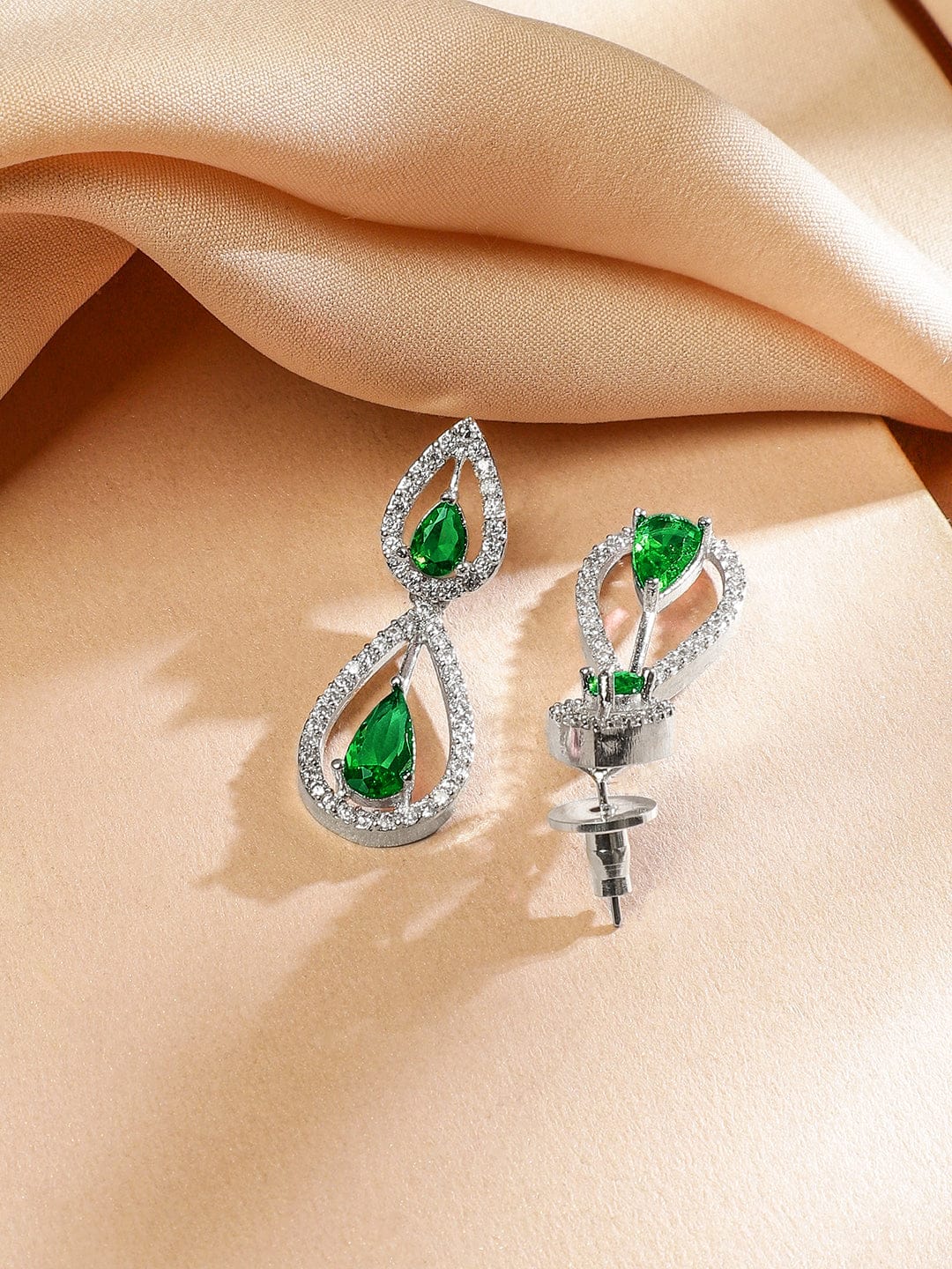 American Diamond Zirconia Green Drops Necklace Set