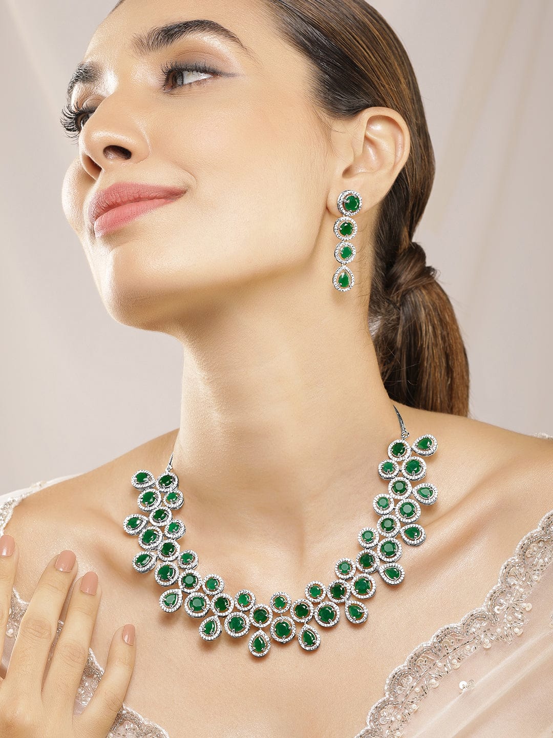 American Diamond Zirconia Green Embellished Necklace Set