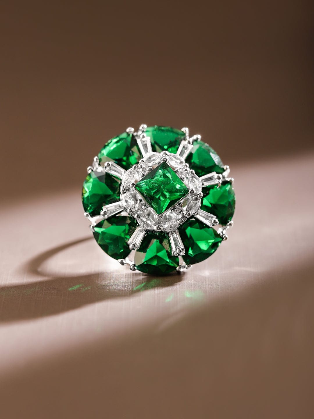 Green American Diamond Zirconia White Ring