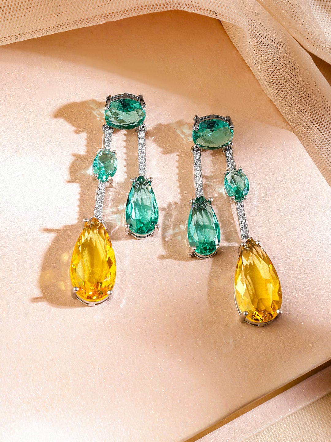 Emerald Green & Yellow American Diamond Zirconia Contemporary Necklace Set