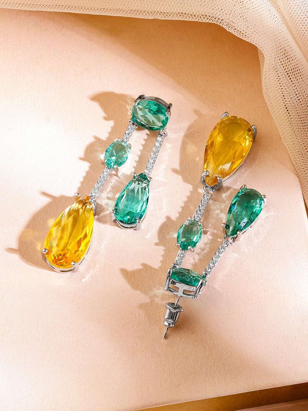 Emerald Green & Yellow American Diamond Zirconia Contemporary Necklace Set