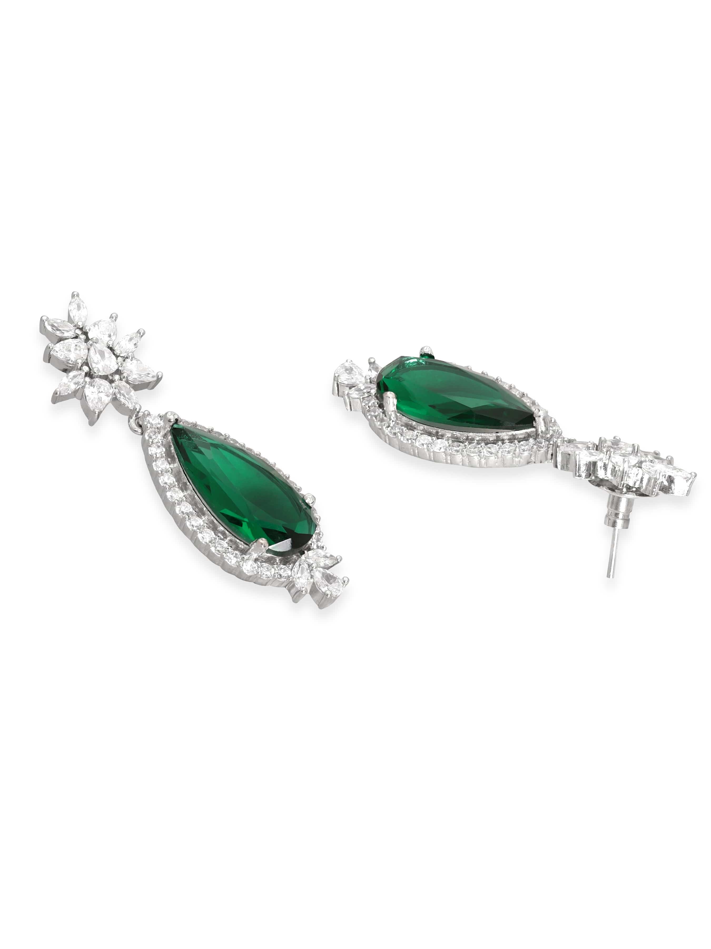 American Diamond Zirconia Floral Green Necklace Set