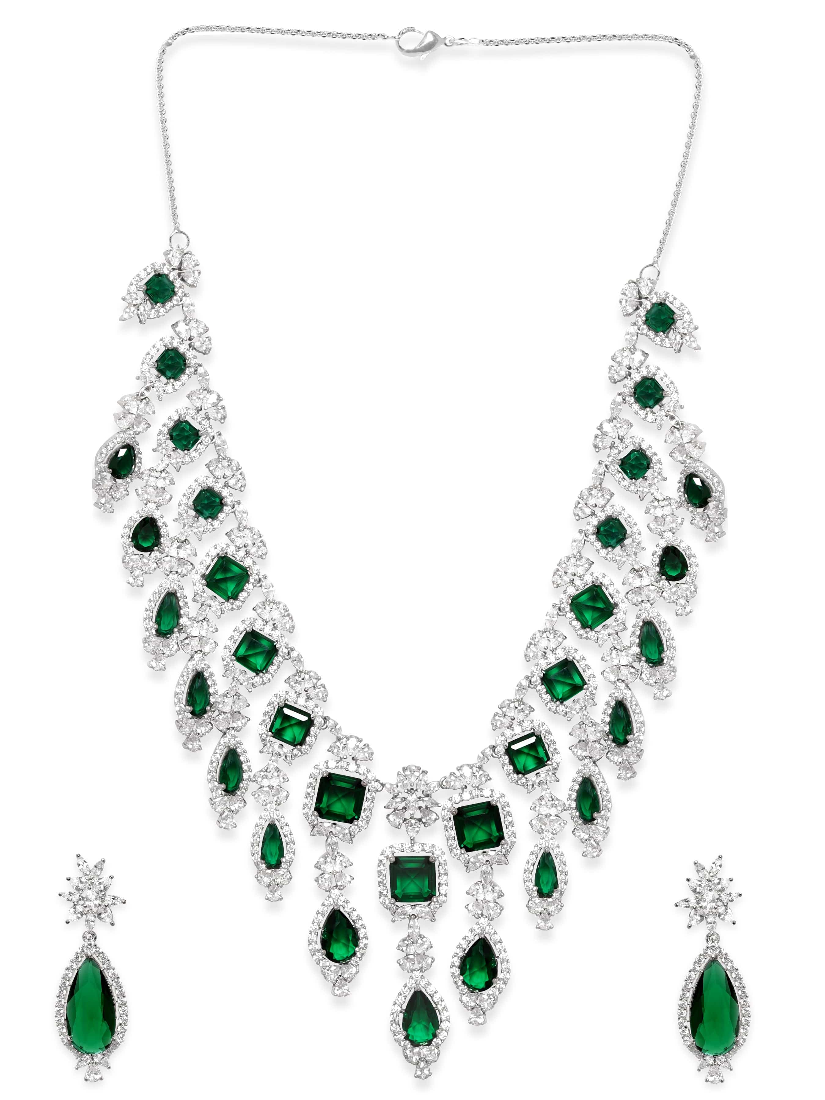 American Diamond Zirconia Floral Green Necklace Set