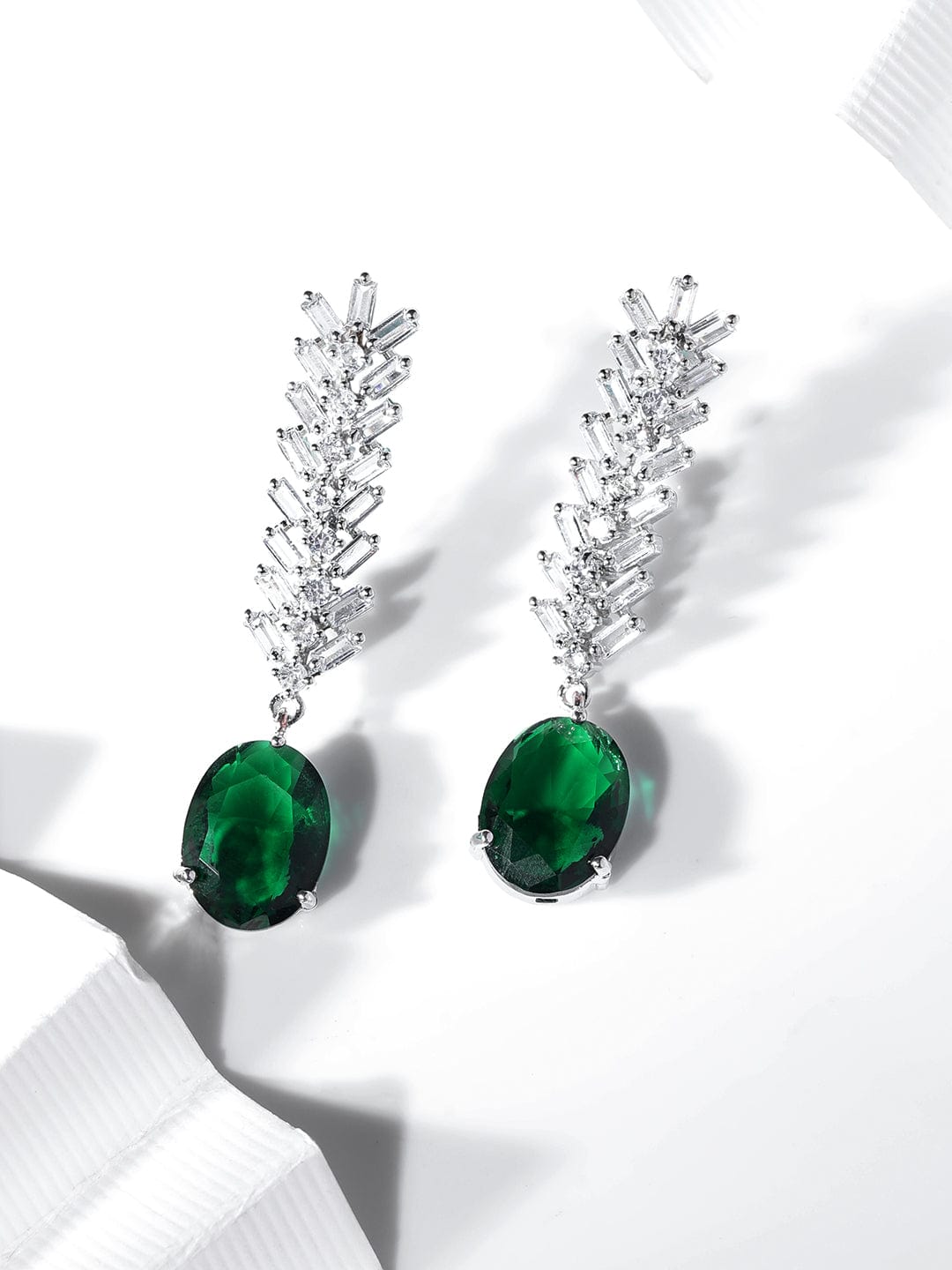 Green Crystal Accented American Diamond Zirconia Danglers