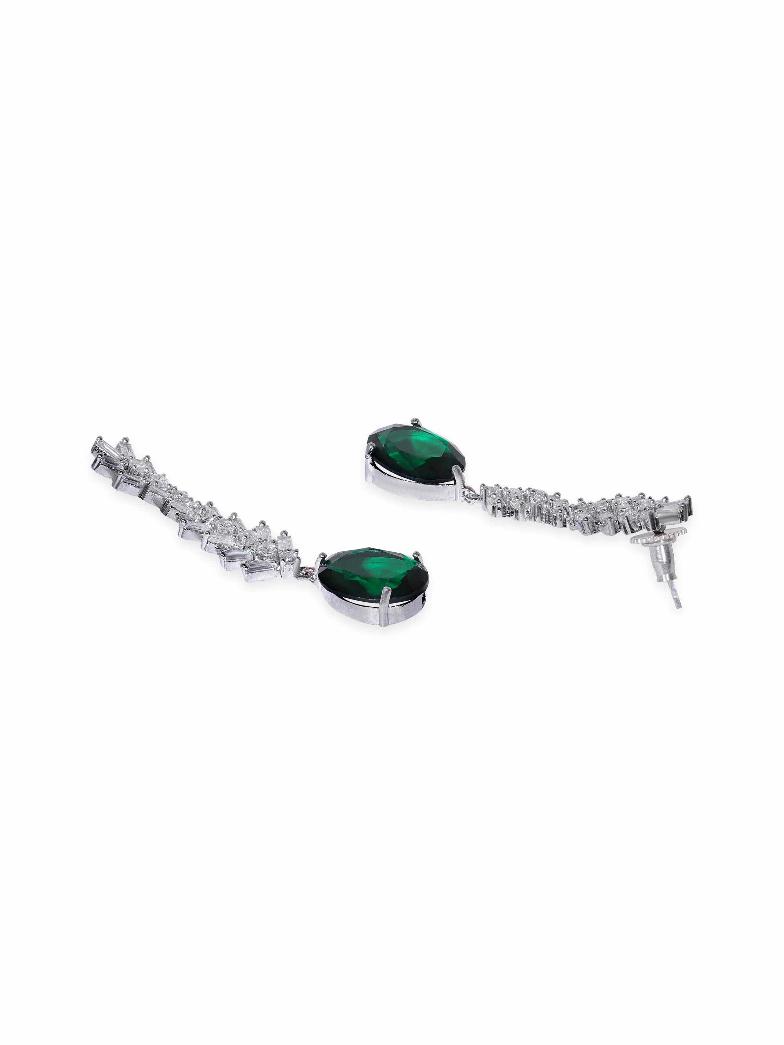 Green Crystal Accented American Diamond Zirconia Danglers