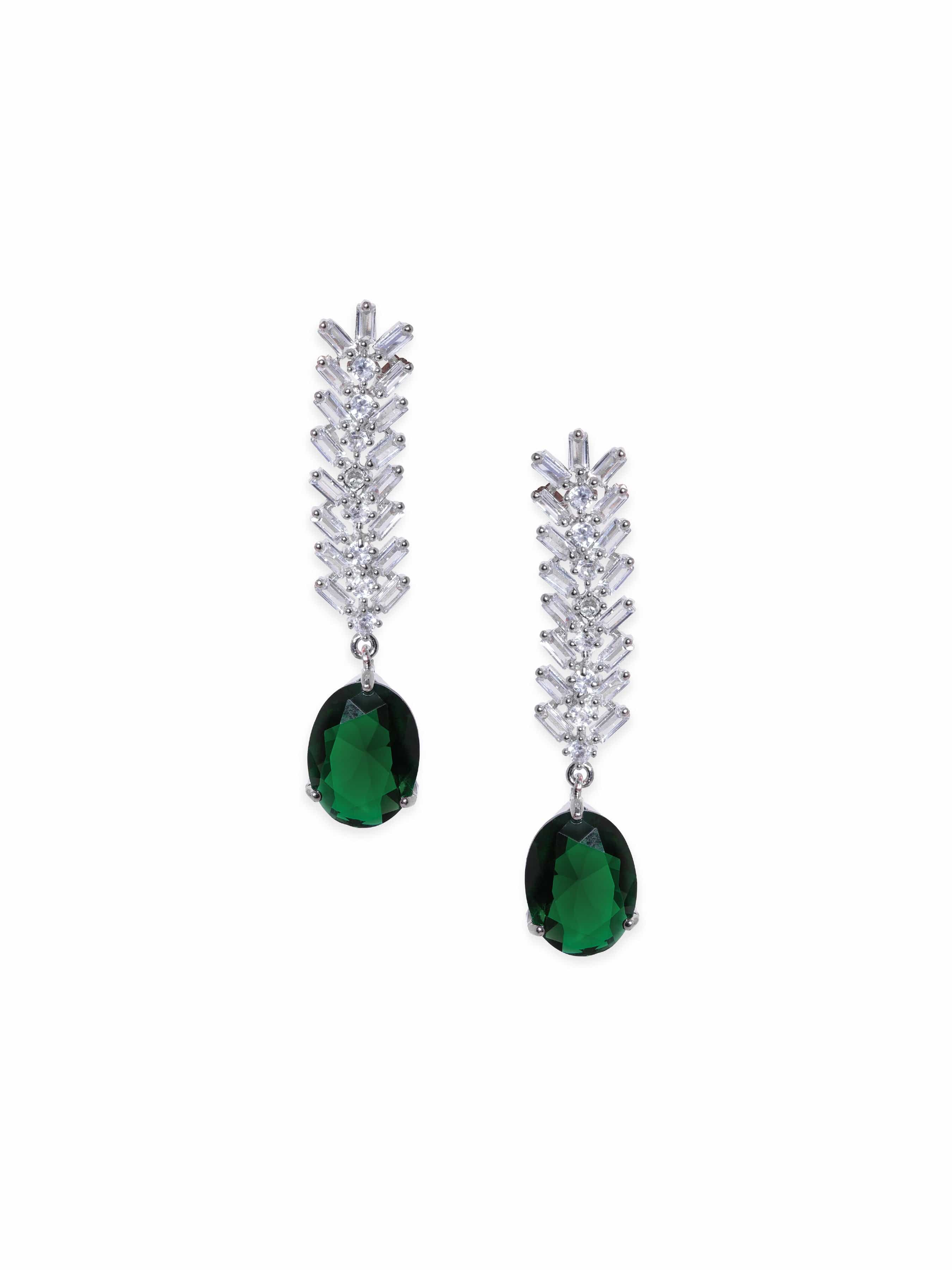 Green Crystal Accented American Diamond Zirconia Danglers