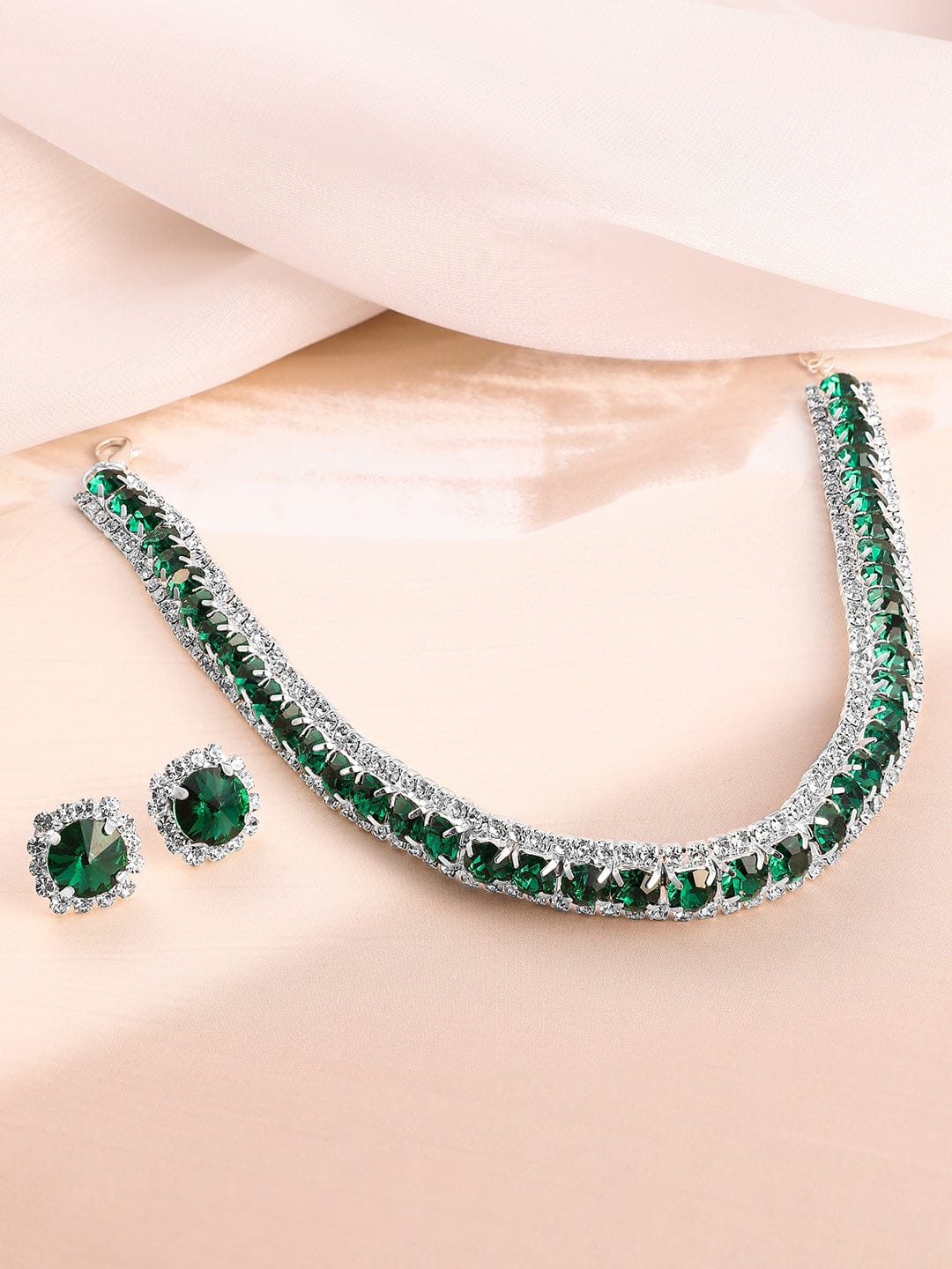 American Diamond Zirconia Emerald Choker Set