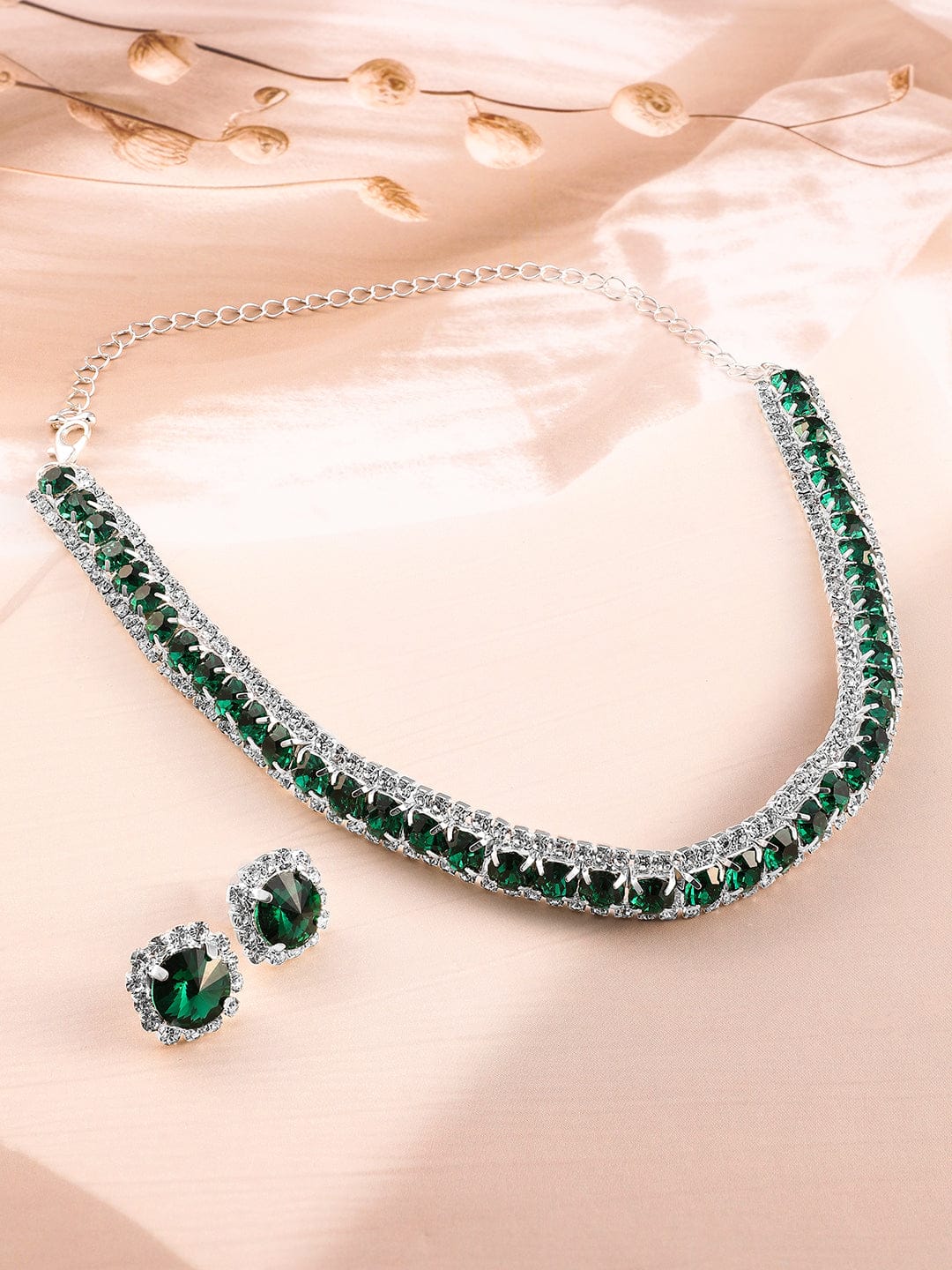 American Diamond Zirconia Emerald Choker Set