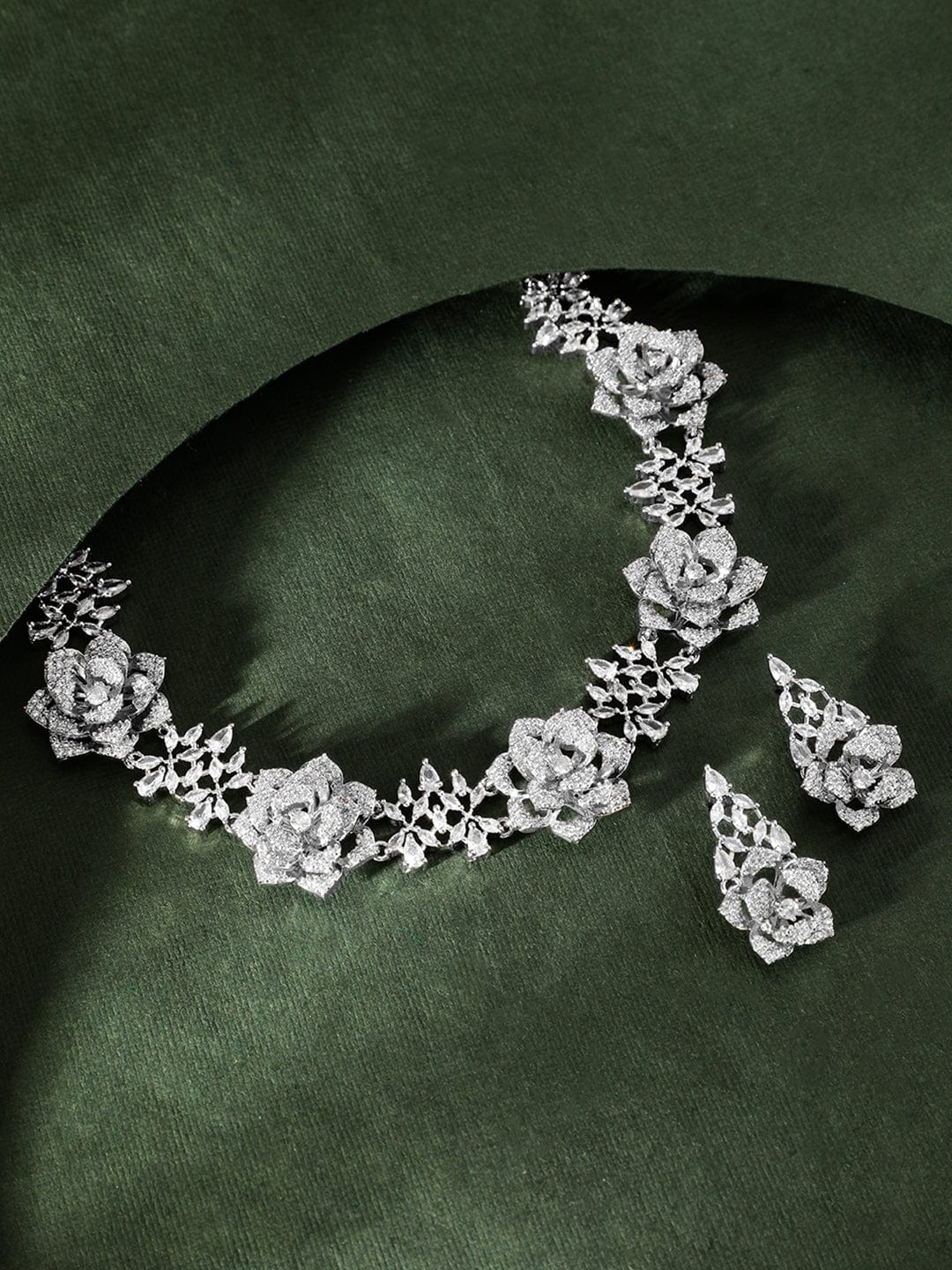 American Diamond Zirconia Floral Motif Necklace Set