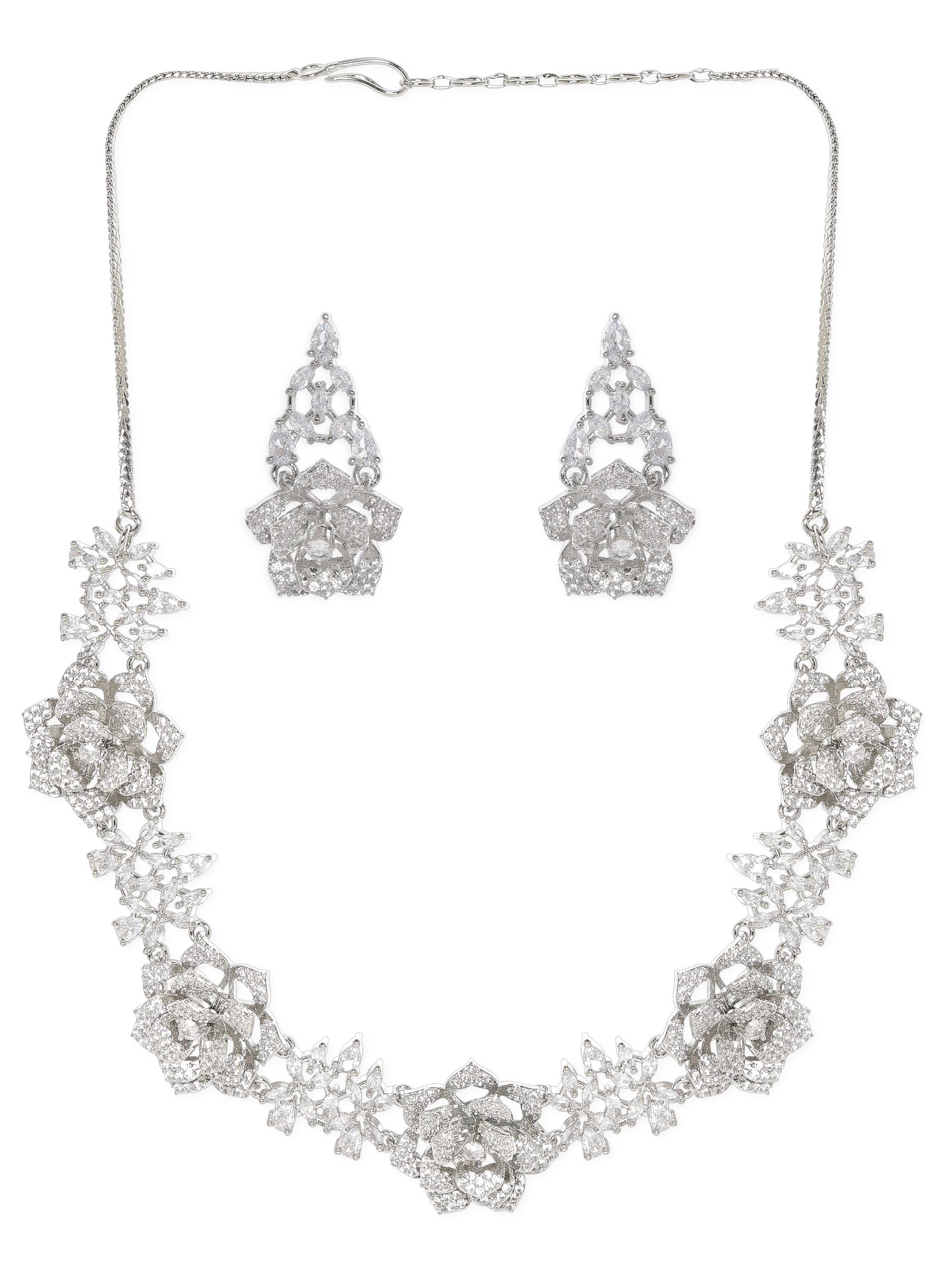 American Diamond Zirconia Floral Motif Necklace Set