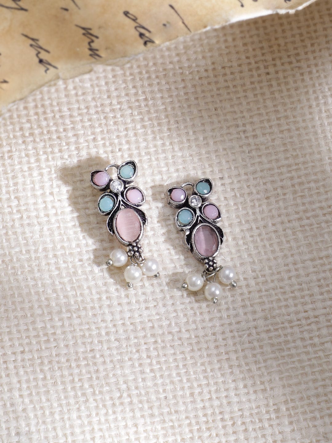 Pink & Blue Oxidised Choker Set