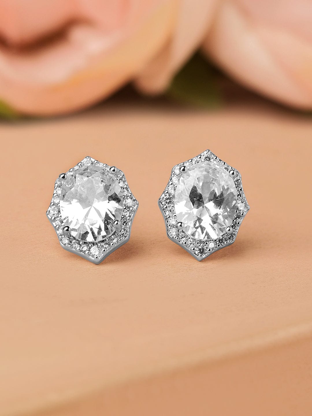 Oval American Diamond Zirconia Stud Earrings