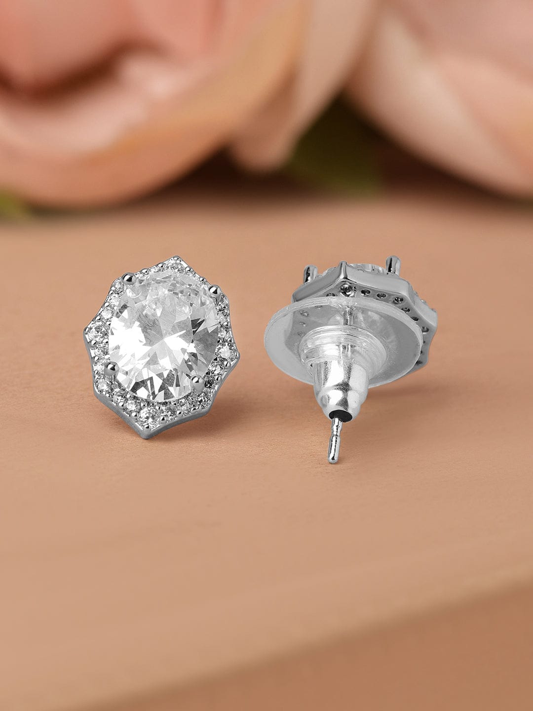 Oval American Diamond Zirconia Stud Earrings