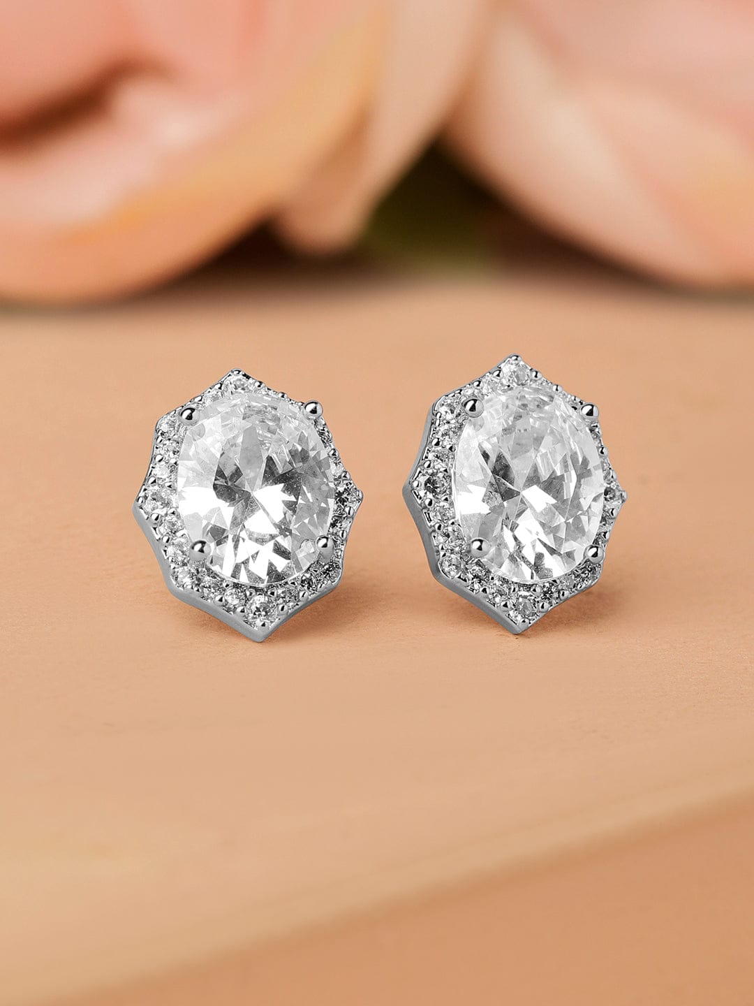 Oval American Diamond Zirconia Stud Earrings
