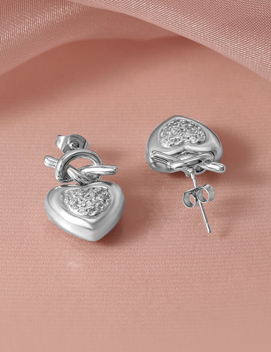 Silver Heart Motif Stud Earrings