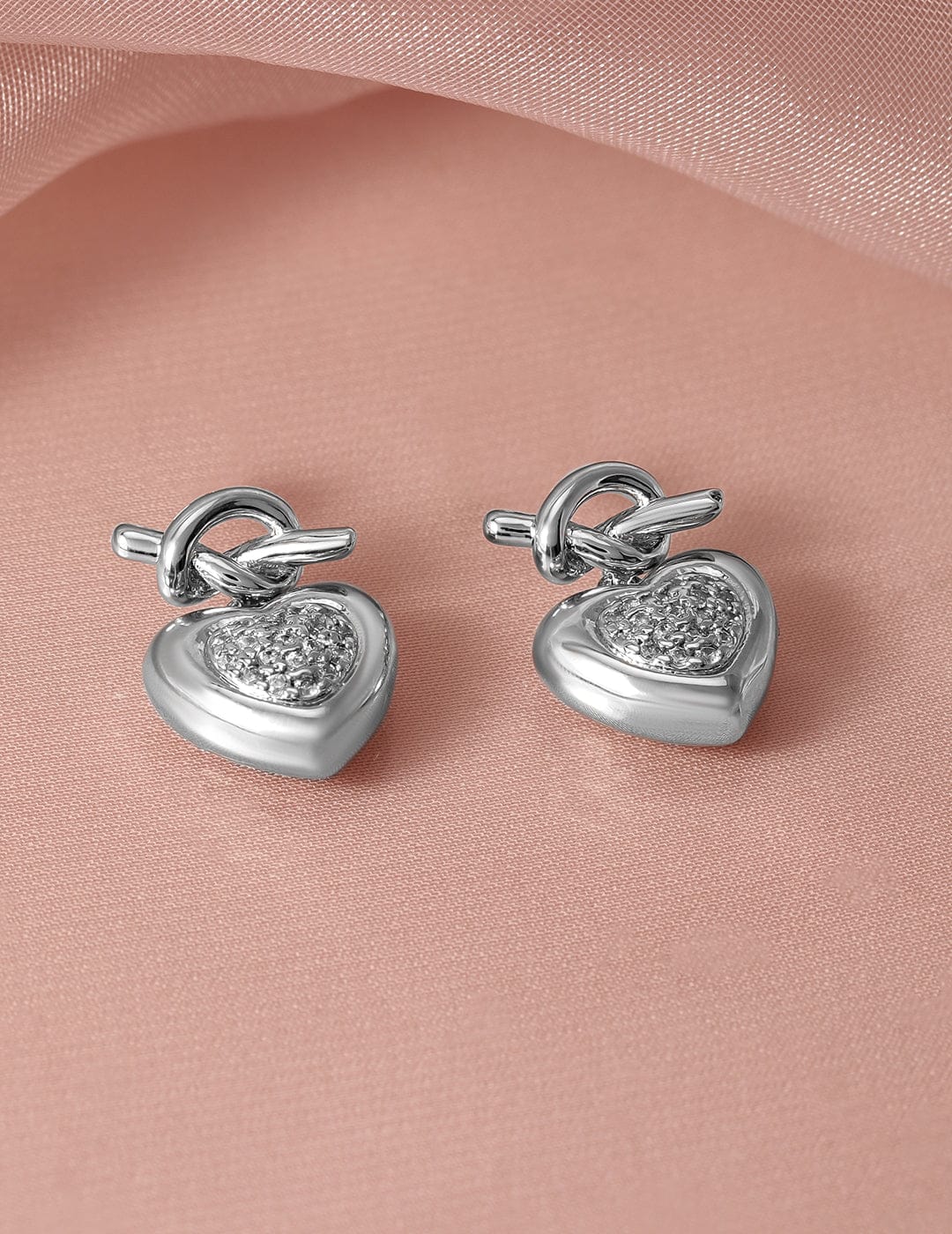 Silver Heart Motif Stud Earrings