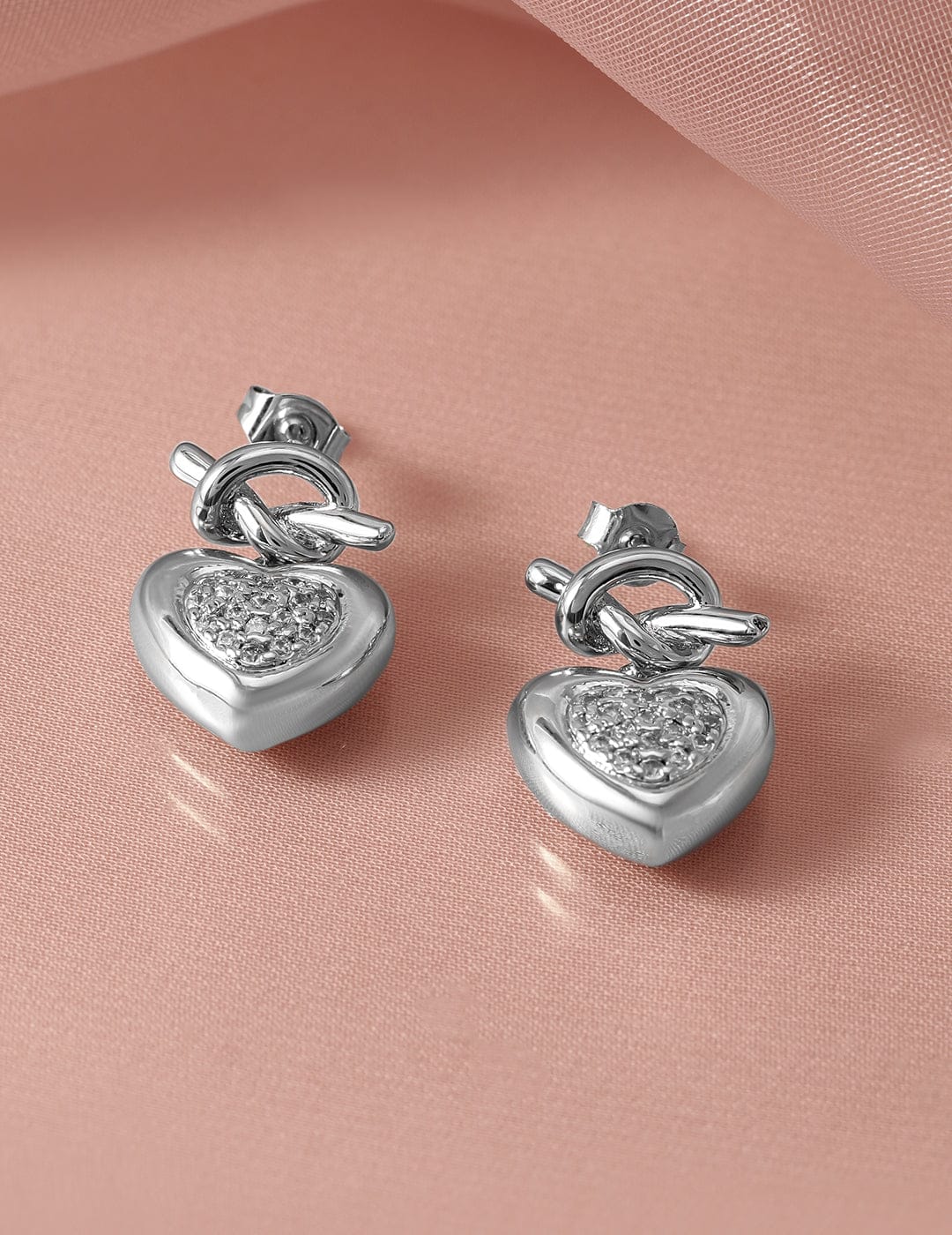 Silver Heart Motif Stud Earrings