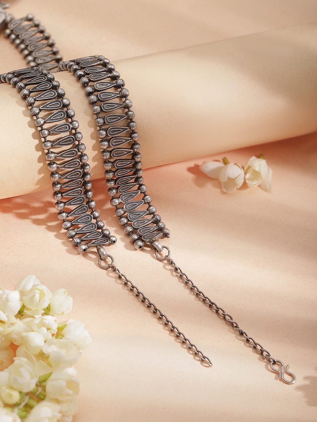 Oxidised Heart Motif Long Necklace Set