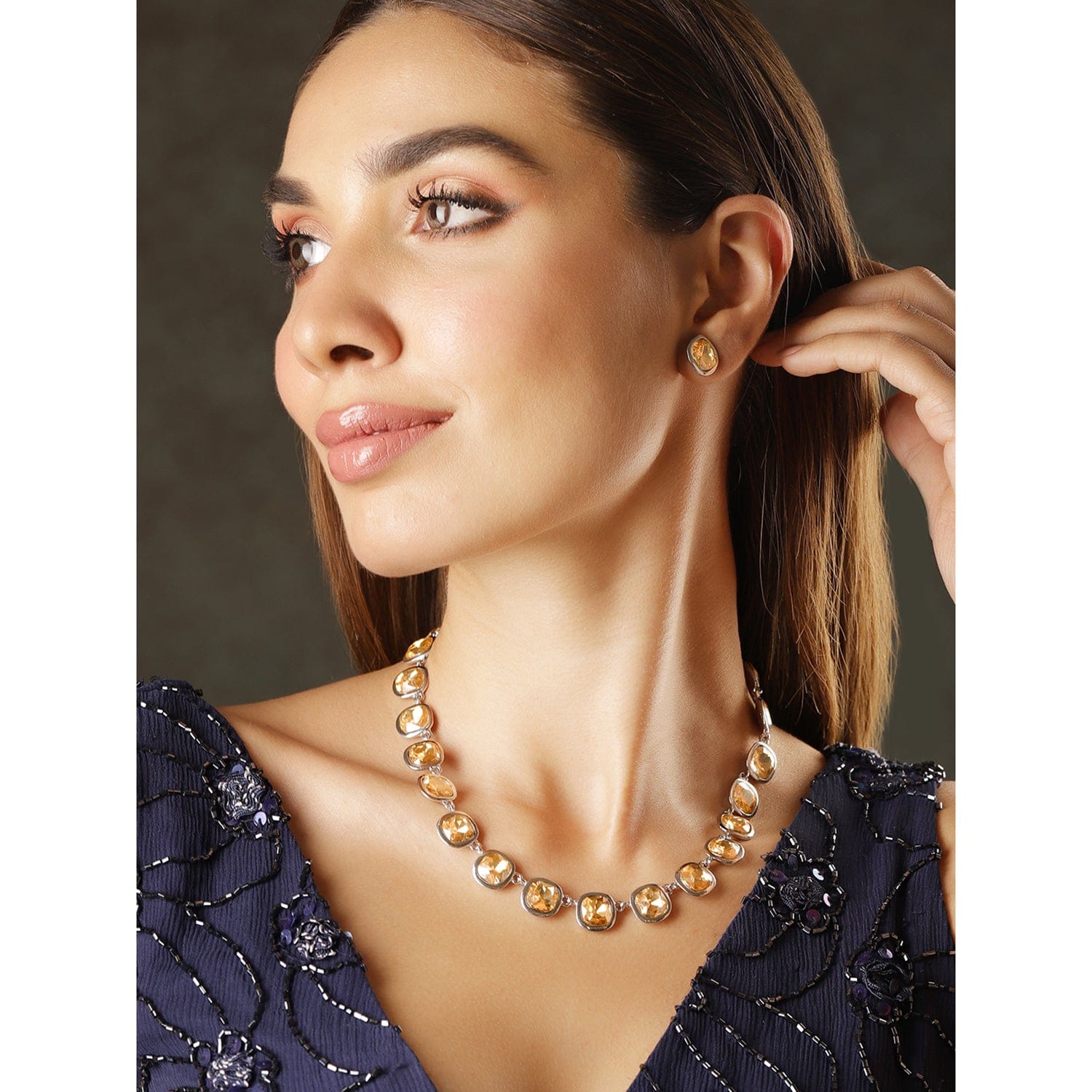 American Diamond Zirconia Yellow & Pink Necklace Set