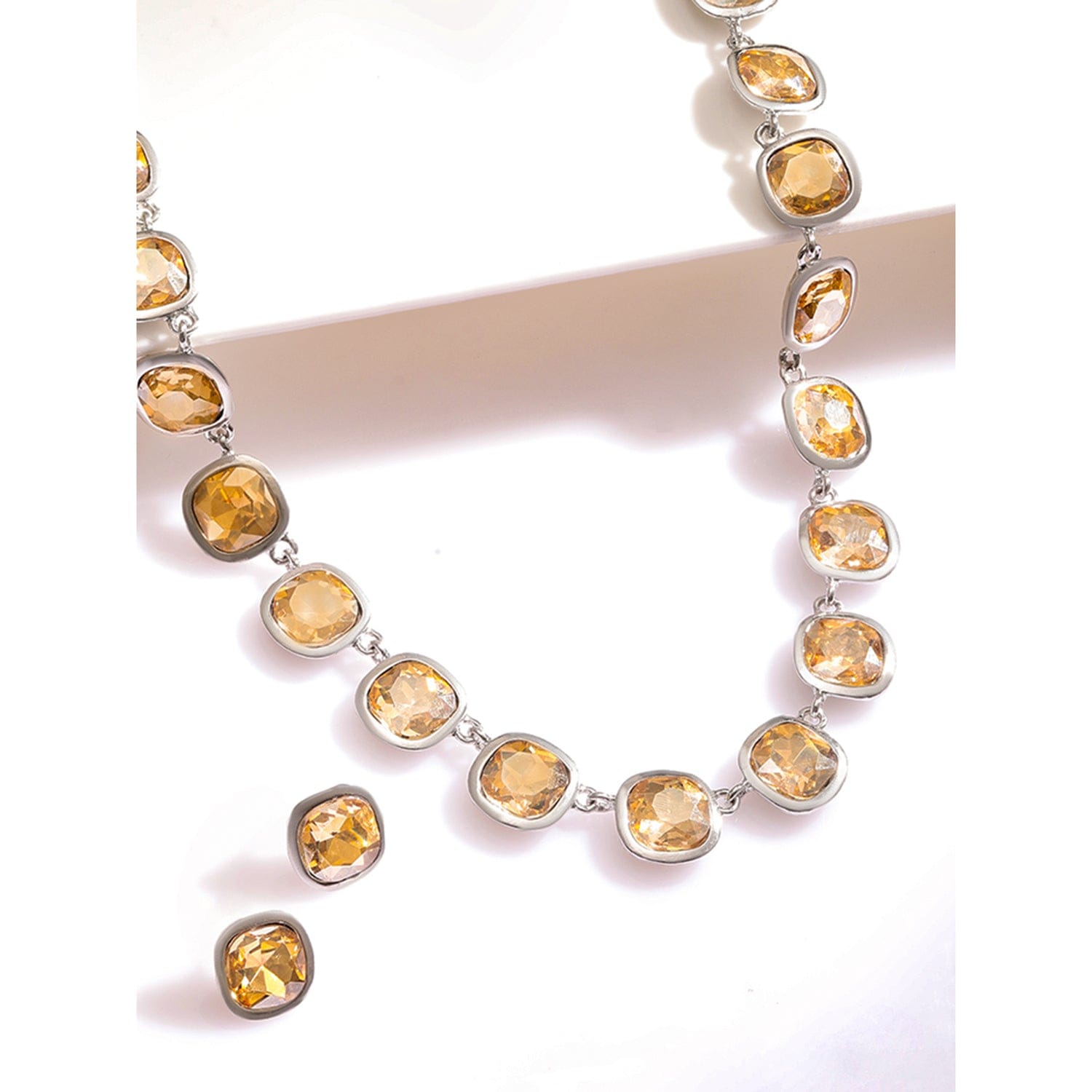 American Diamond Zirconia Yellow & Pink Necklace Set