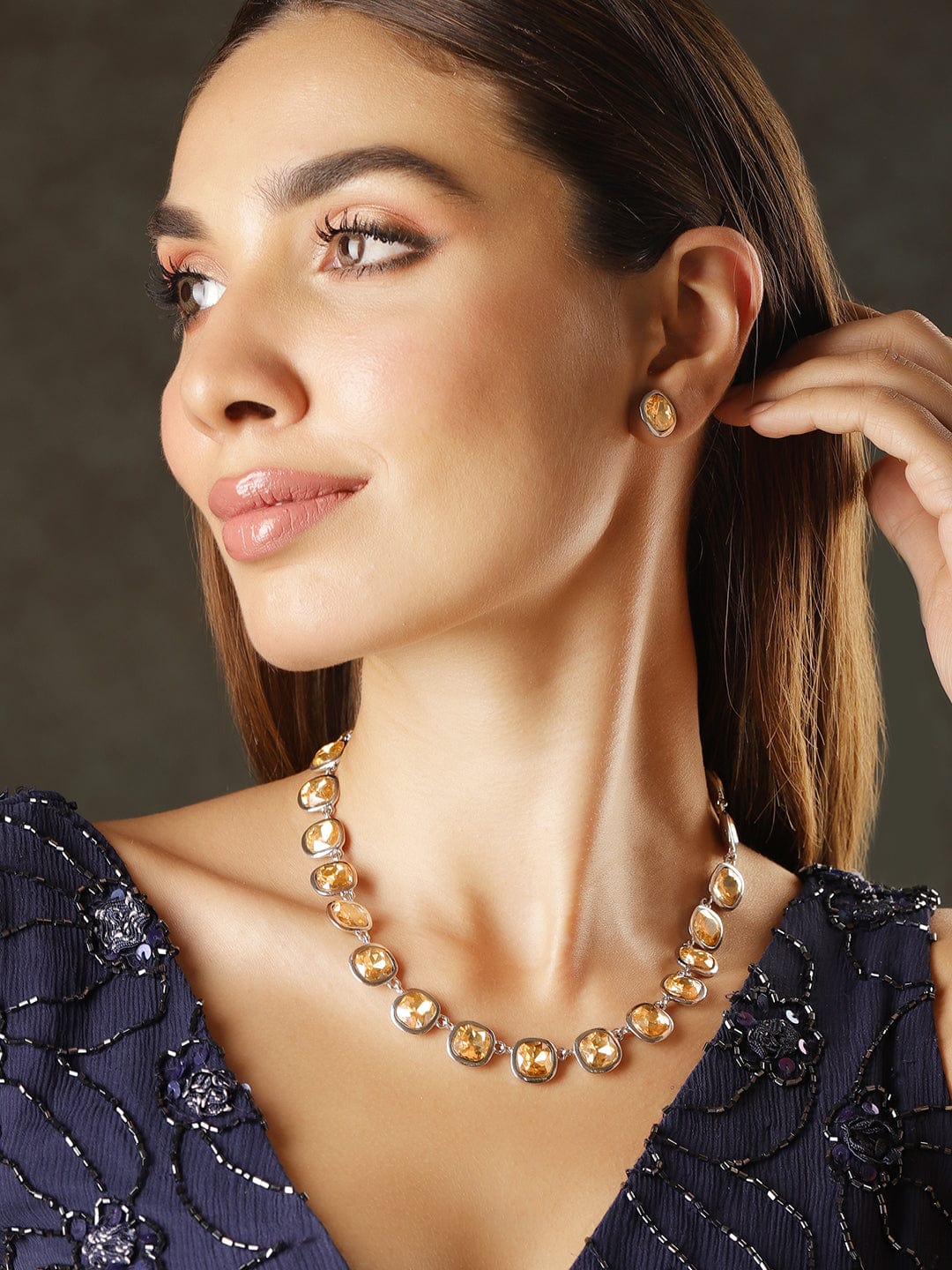 American Diamond Zirconia Yellow & Pink Necklace Set