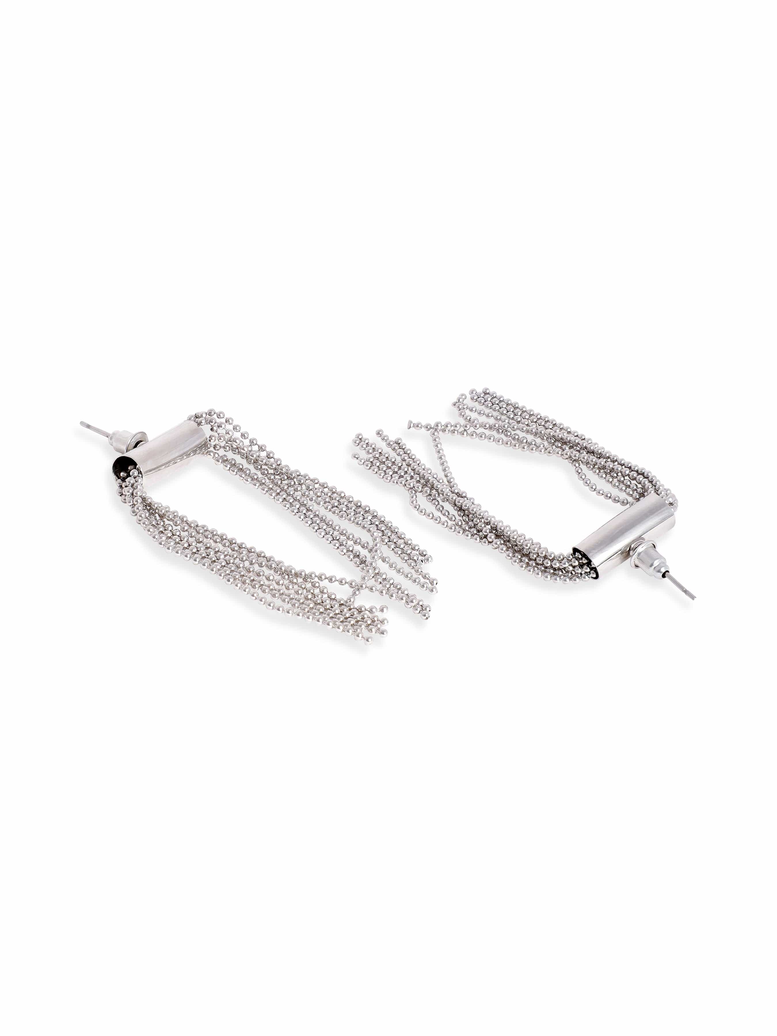 Silver Toned Multi-Strand Beaded Dangler Earrings