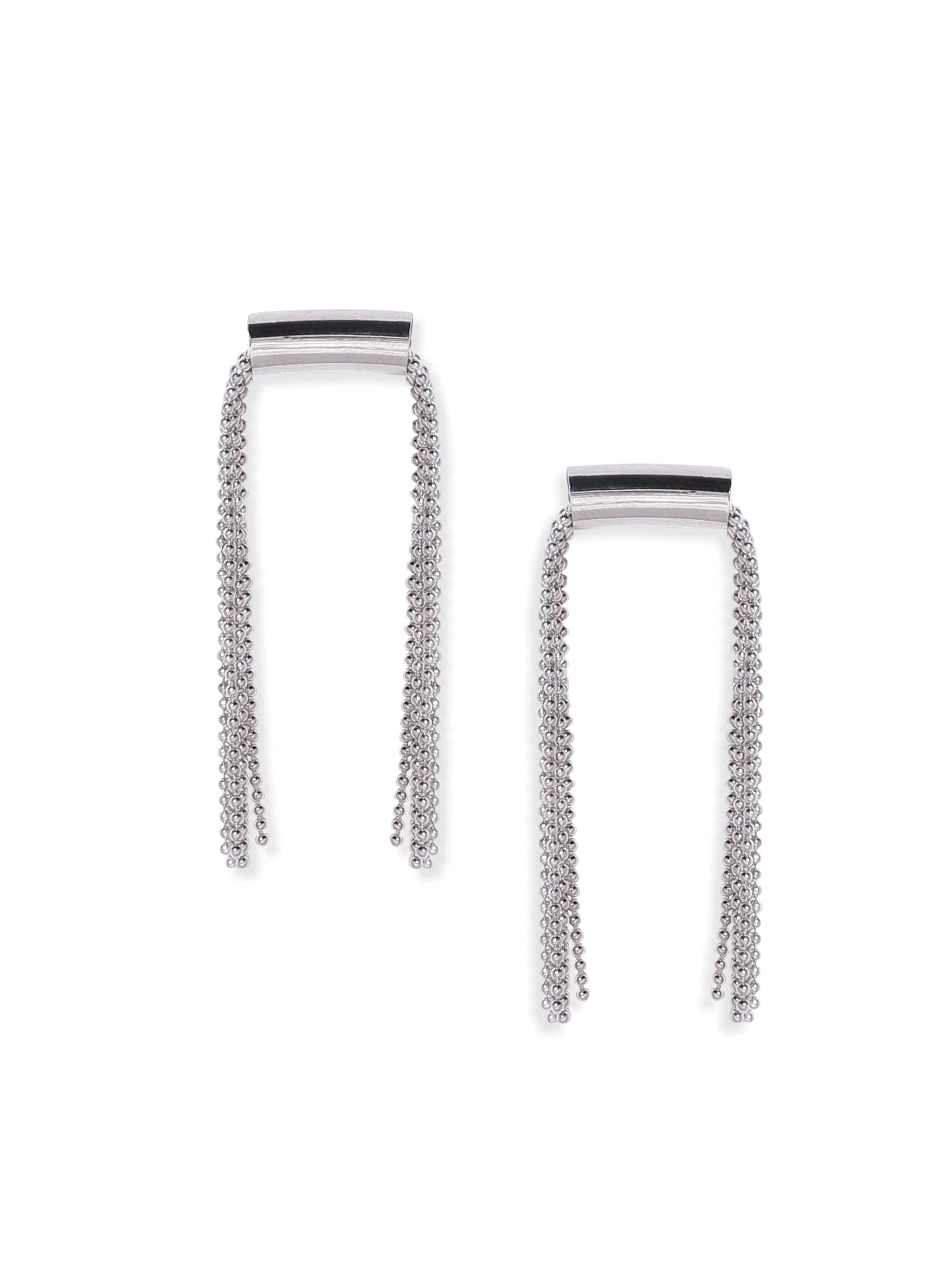 Silver Toned Multi-Strand Beaded Dangler Earrings