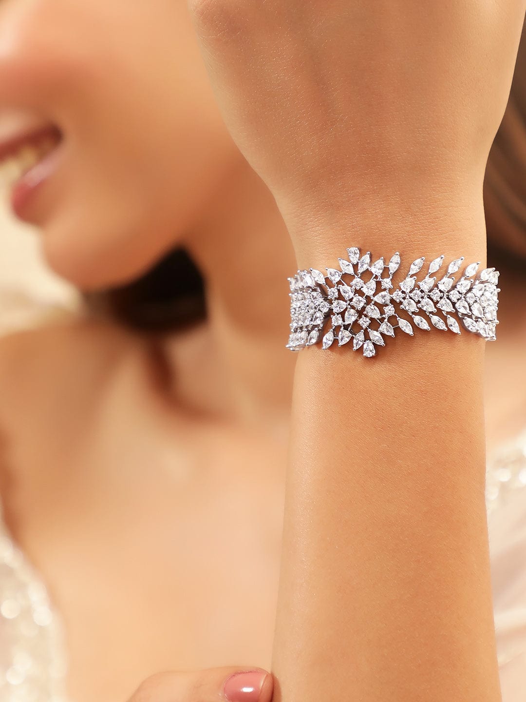 Wentra Rhodium Plated Marquise and Pear Crystal Cubic Zirconia Luxury bracelet