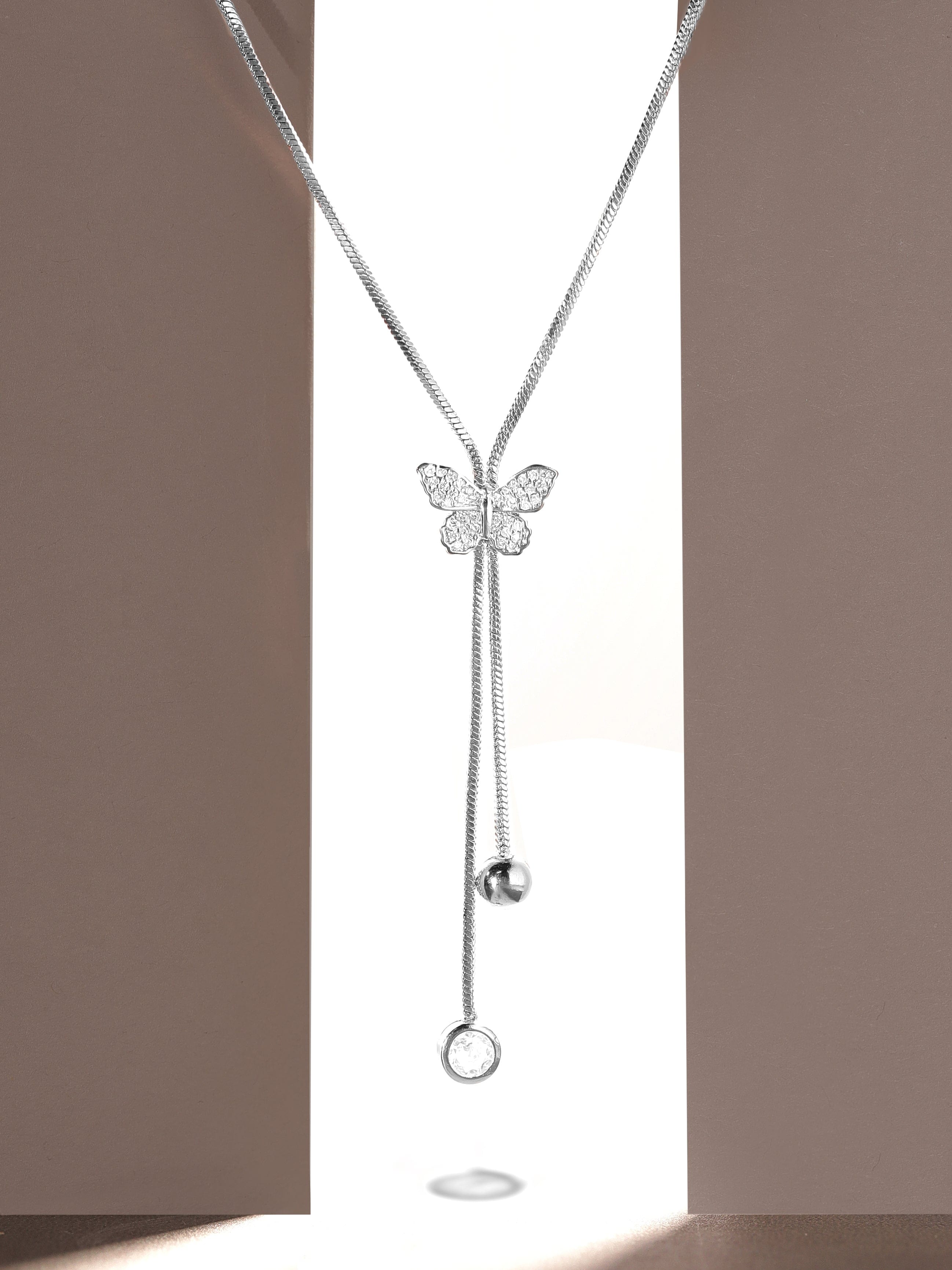 Butterfly Motif American Diamond Zirconia Studded Necklace Chain