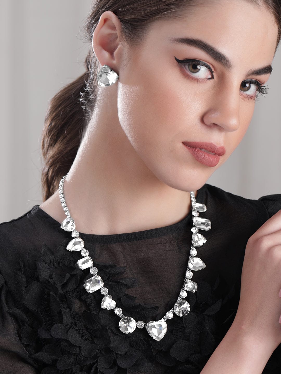 Heart Motif Crystal Necklace Set