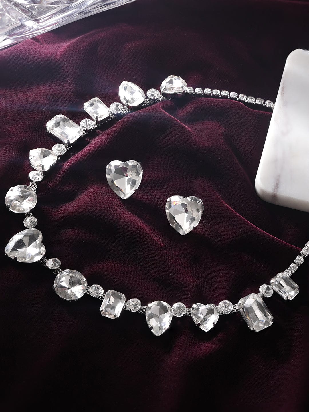 Heart Motif Crystal Necklace Set