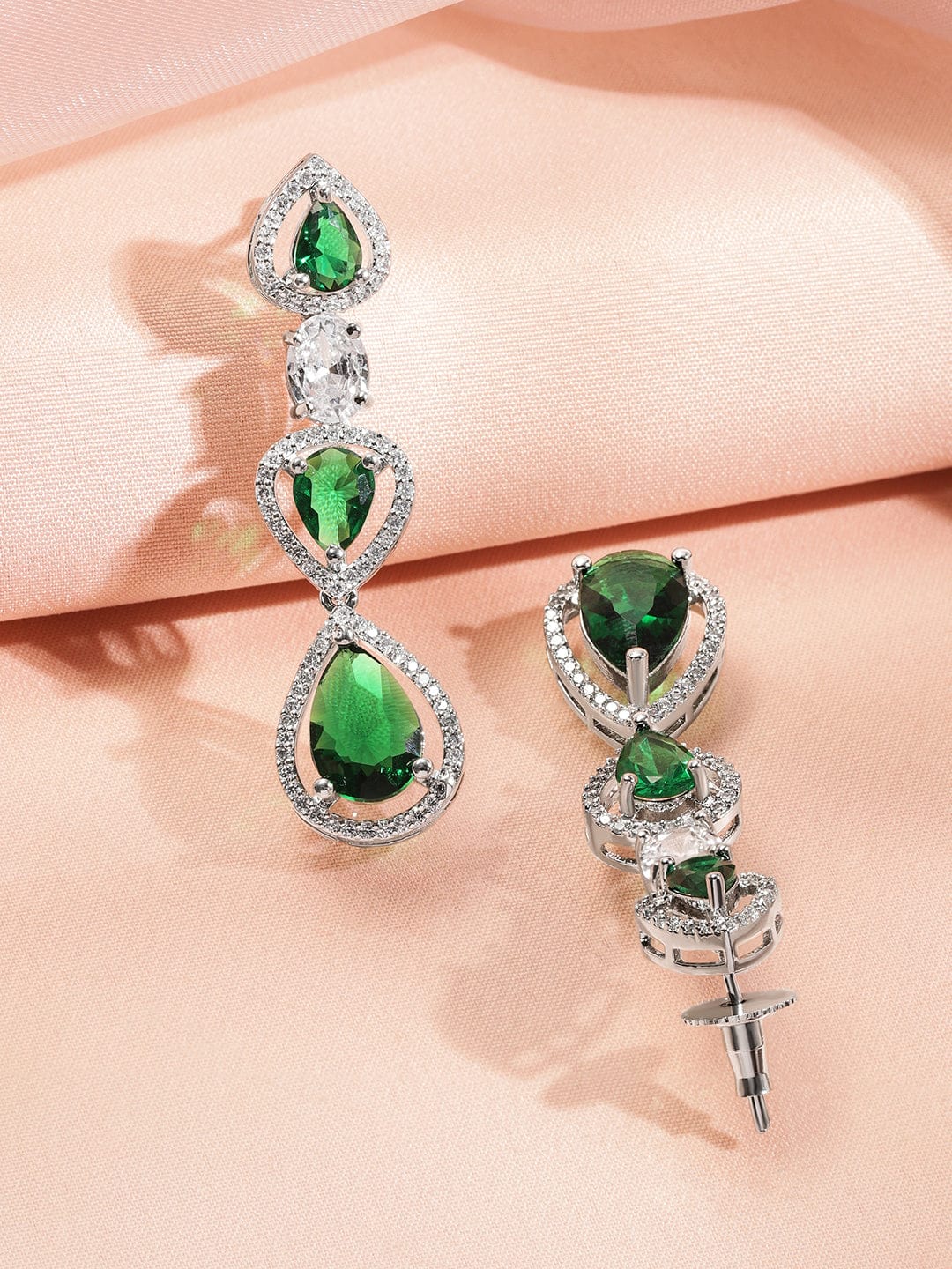 American Diamond Zirconia Green Layered Necklace Set