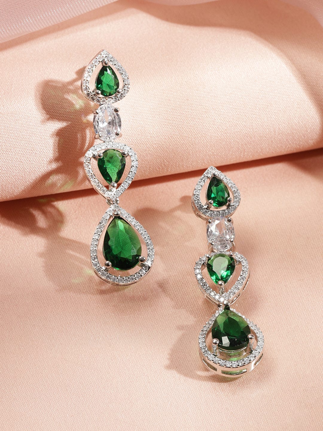 American Diamond Zirconia Green Layered Necklace Set