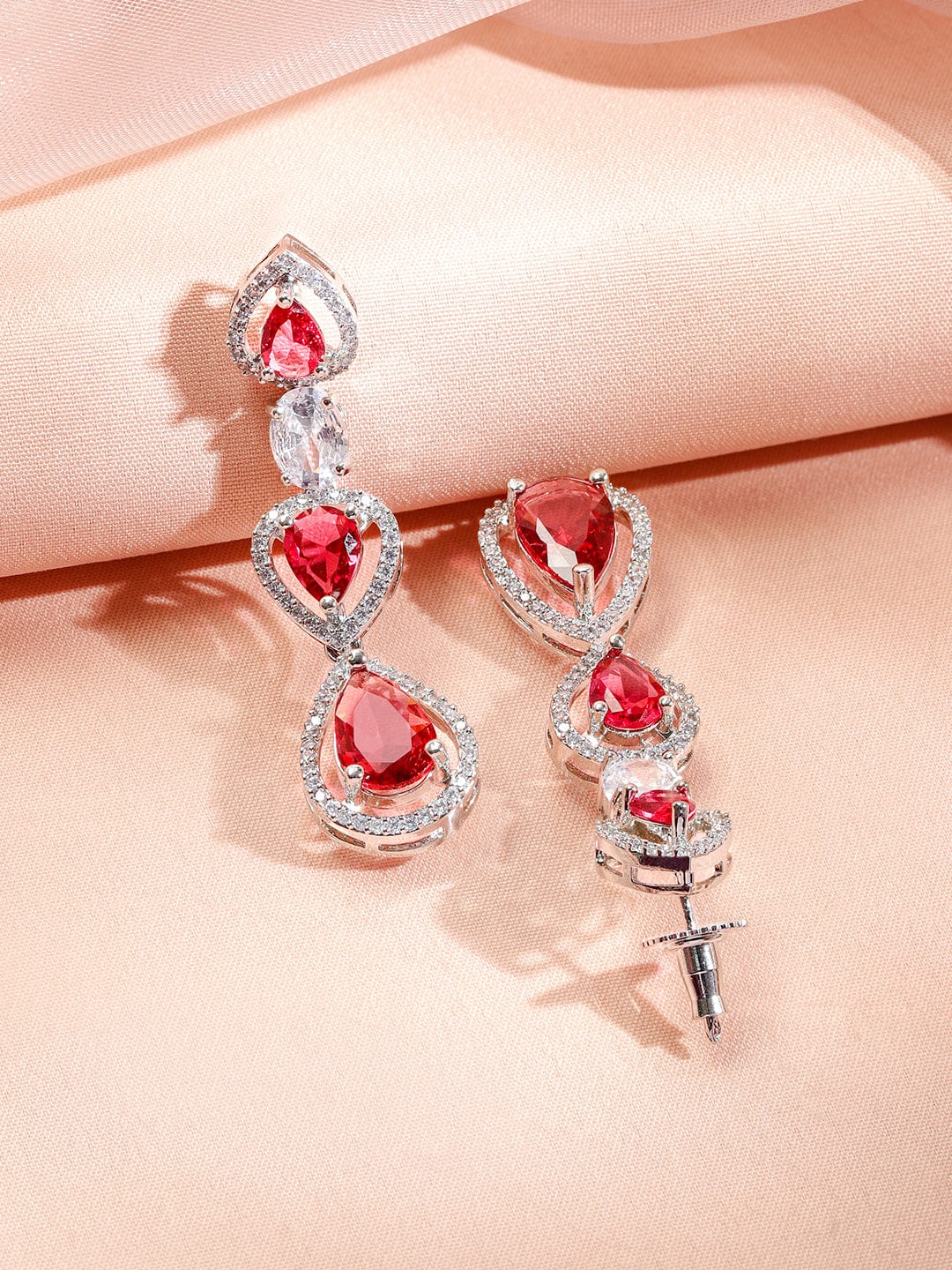 American Diamond Zirconia Layered Red Necklace Set