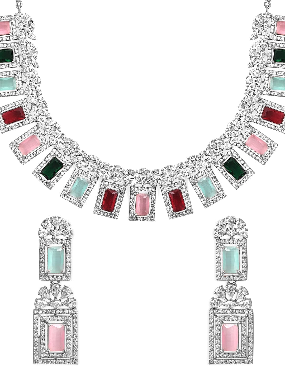 Multicolor Studded American Diamond Zirconia Necklace Set