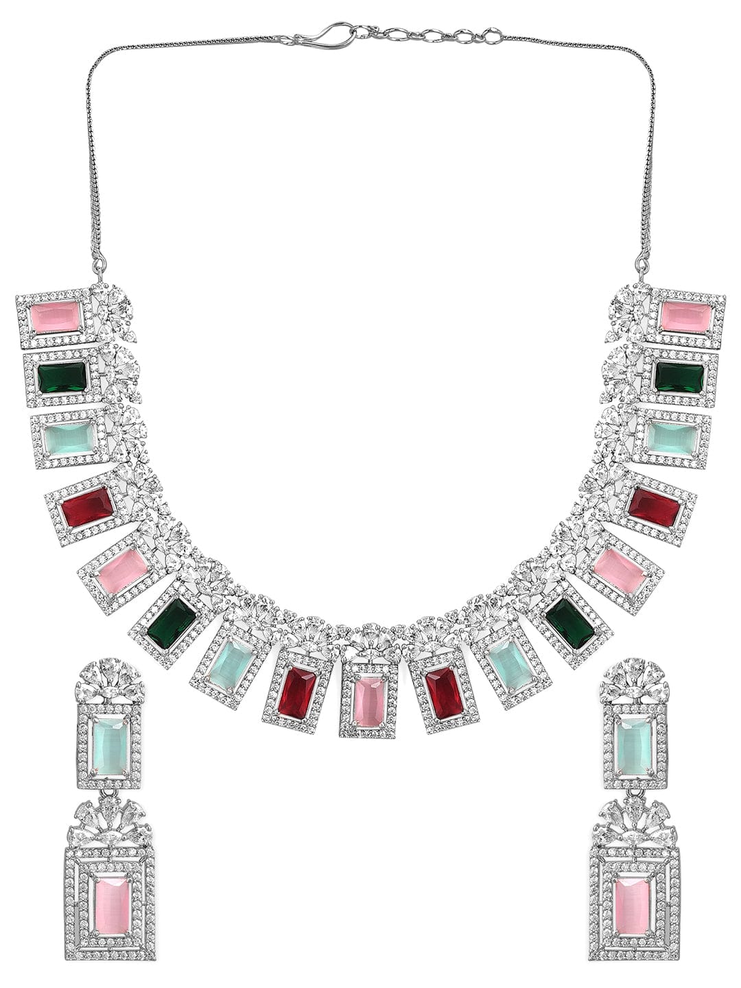 Multicolor Studded American Diamond Zirconia Necklace Set