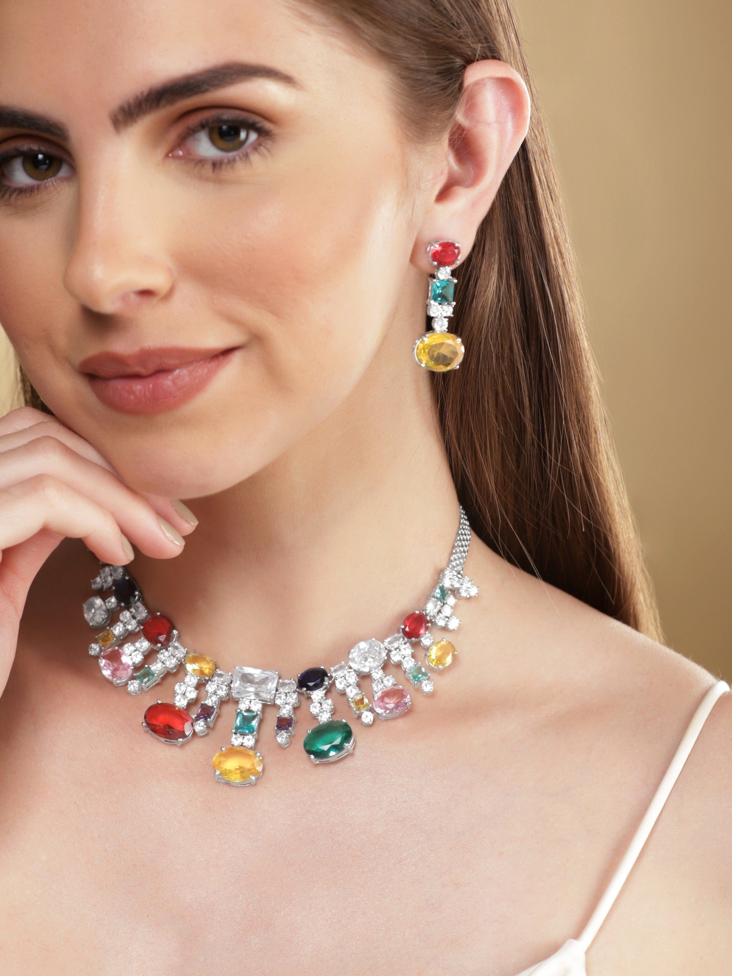 Multicolor Necklace Set In American Diamond Zirconia