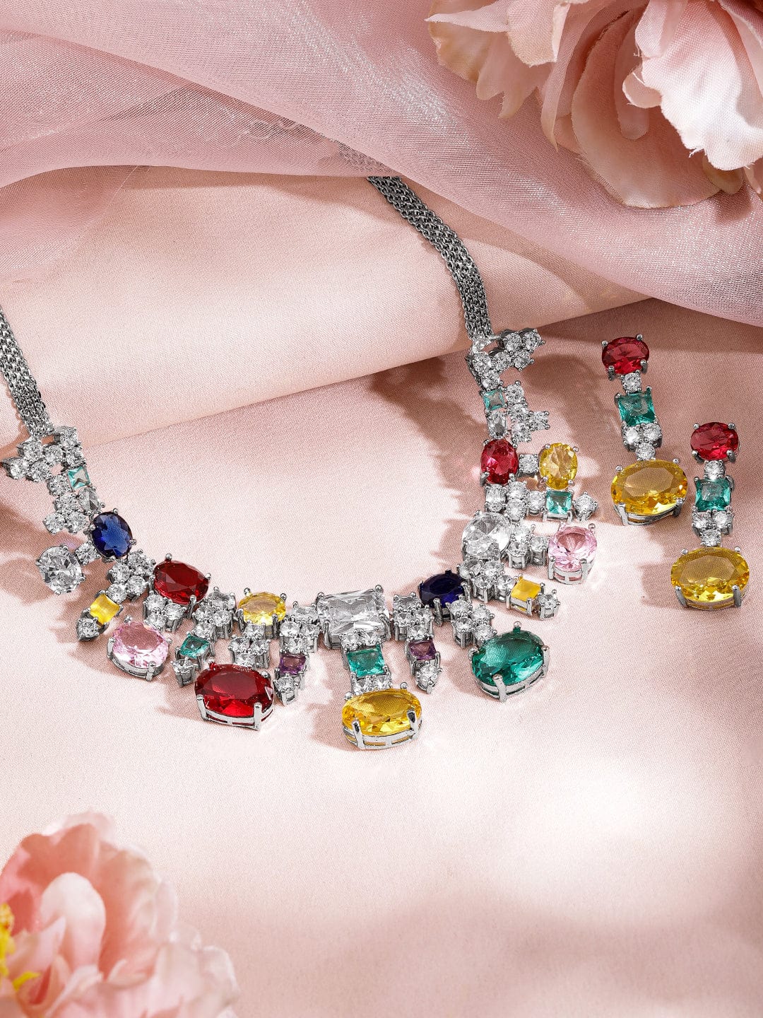 Multicolor Necklace Set In American Diamond Zirconia