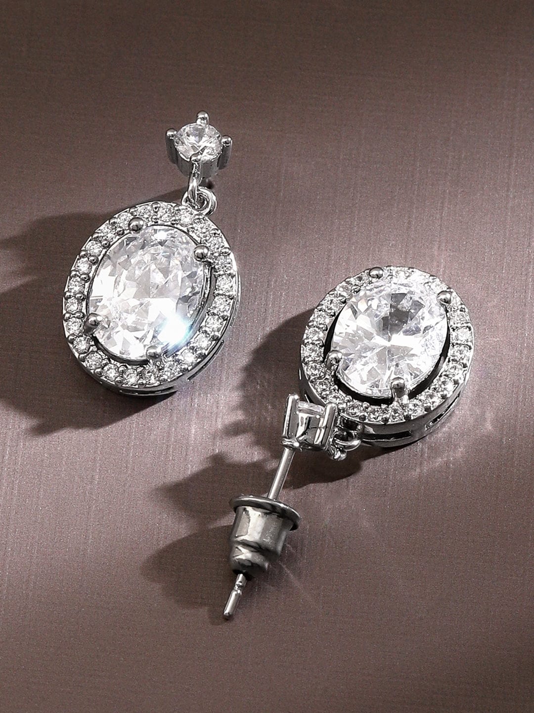 Rhodium Plated American Diamond Zirconia Drop Earrings
